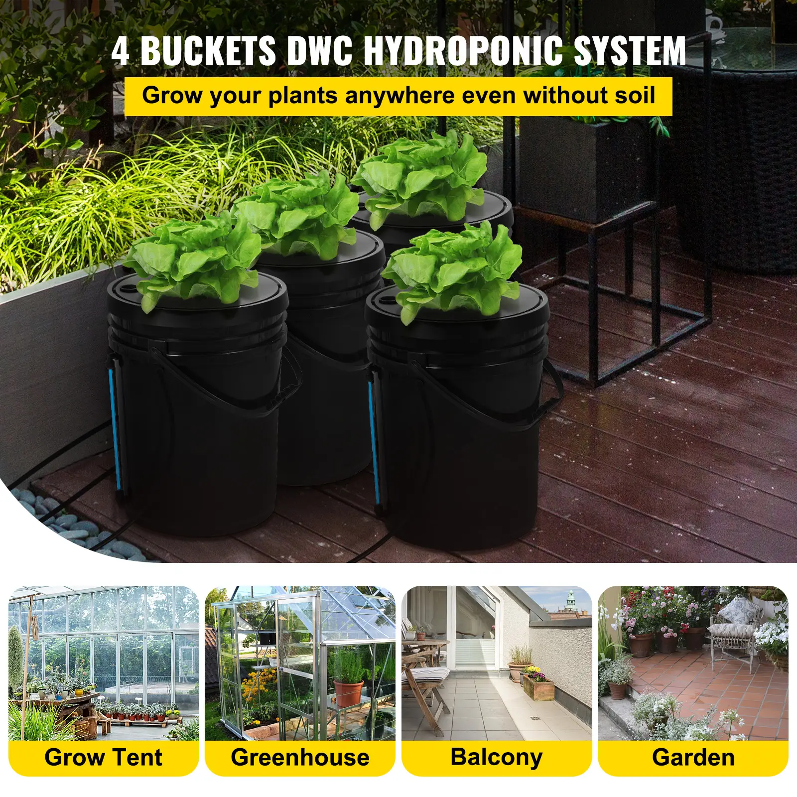 SucceBuy Hydroponics Deep Water Culture DWC Hydroponic System 5 Gallon 4 / 5 / 8 Buckets Hydroponic Systems, Parts & Accessories