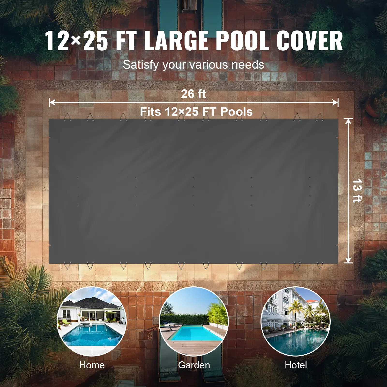 SucceBuy Pool Safety Cover In-ground PVC Rectangular Solid Charcoal Pool Covers for Swimming Pool Winter Protection Cover