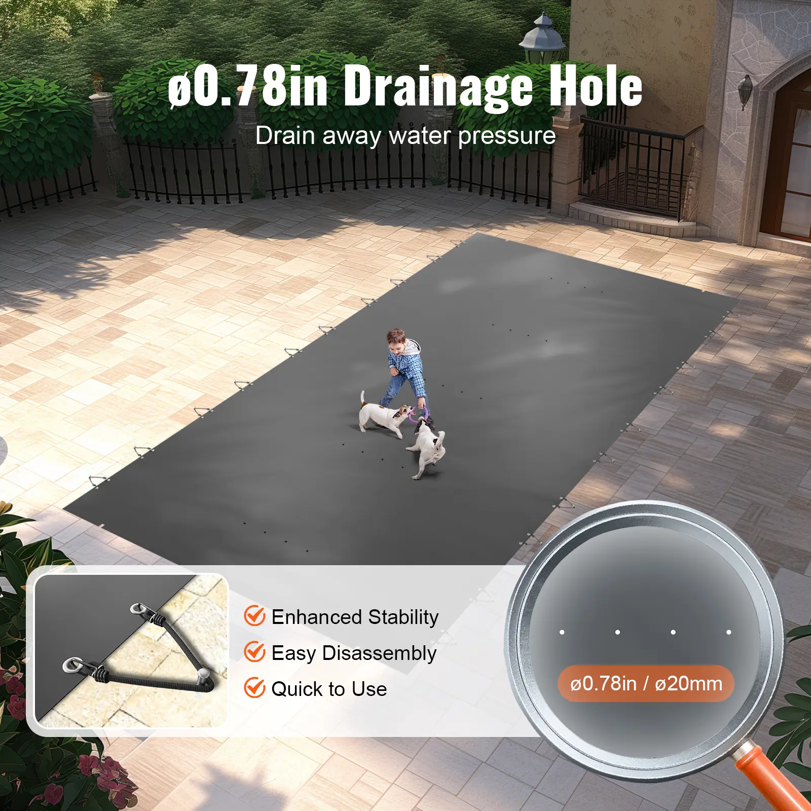 SucceBuy Pool Safety Cover In-ground PVC Rectangular Solid Charcoal Pool Covers for Swimming Pool Winter Protection Cover