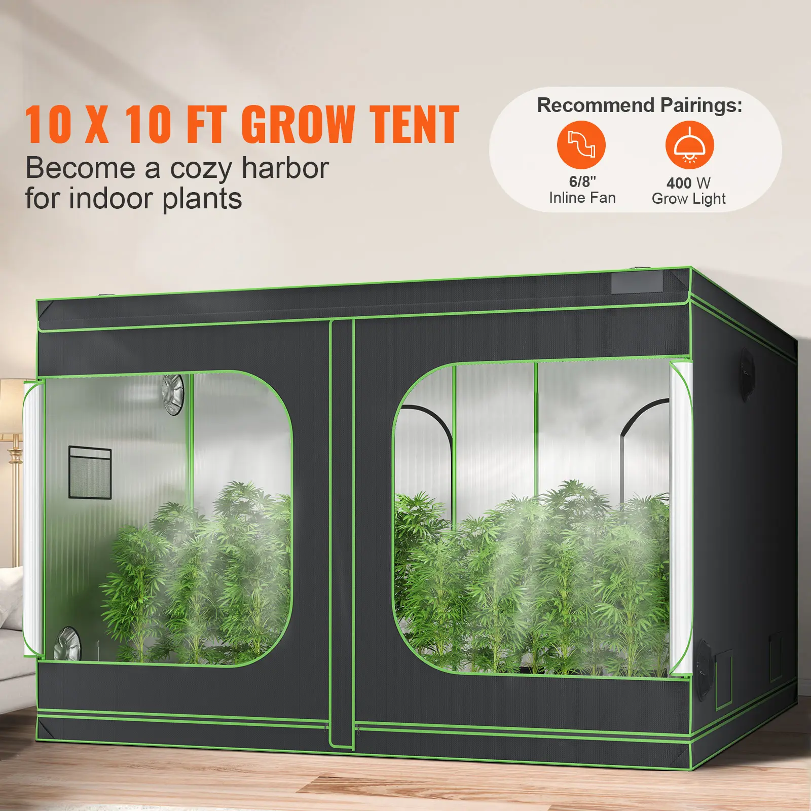 SucceBuy Grow Tent High Reflective 600D-2000D Mylar Hydroponic Growing Tent with Observation Window Tool Bag for Plants Grow