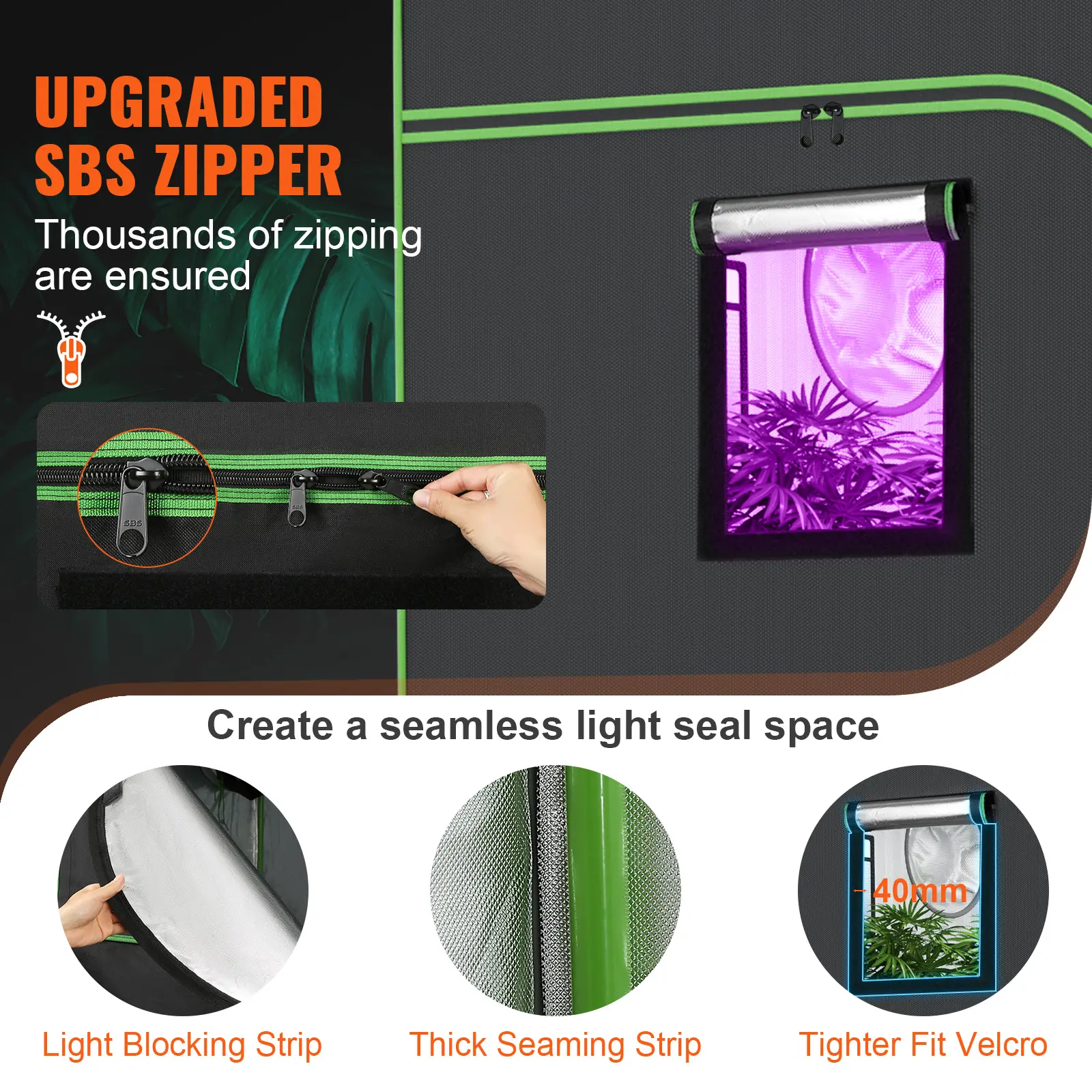 SucceBuy Grow Tent High Reflective 600D-2000D Mylar Hydroponic Growing Tent with Observation Window Tool Bag for Plants Grow
