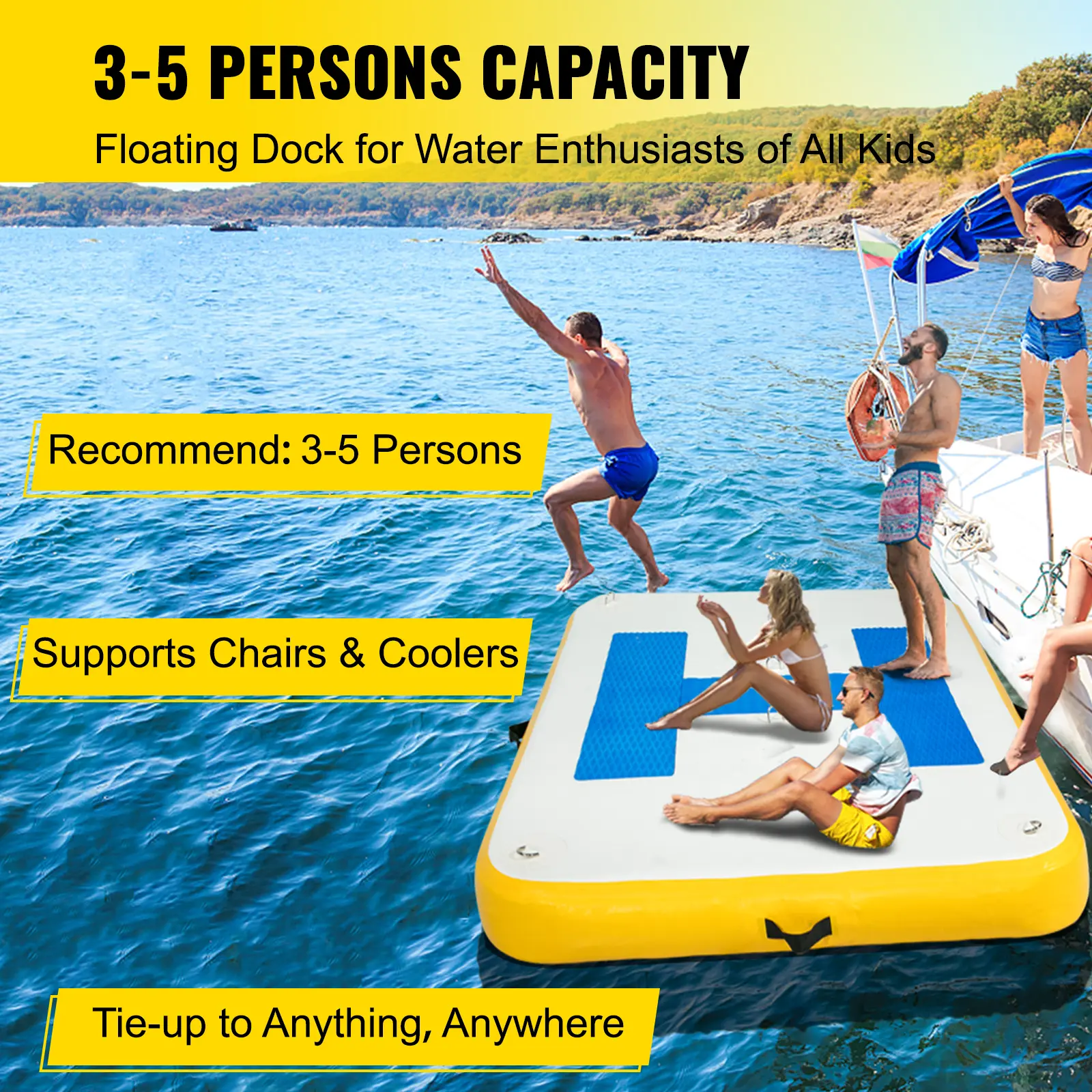 VEVOR Inflatable Floating Platform Large Dock Swim Platform With Electric Air Pump For Lake Pool Beach Ocean None-Slip Surface
