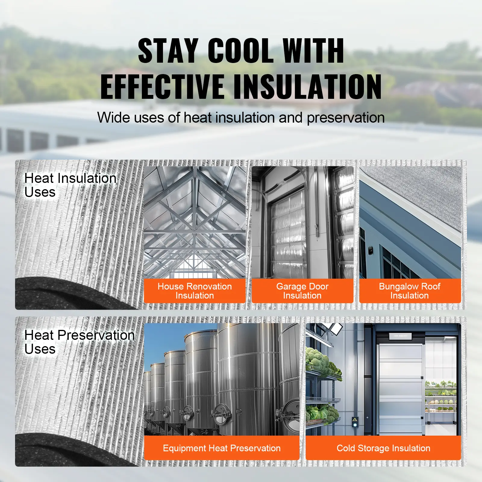 VEVOR Reflective Insulation Roll XPE Foam Core Radiant 10.3 mm 40 in x 5 ft Aluminum Foil Foam for Garage Door Window RV Roof