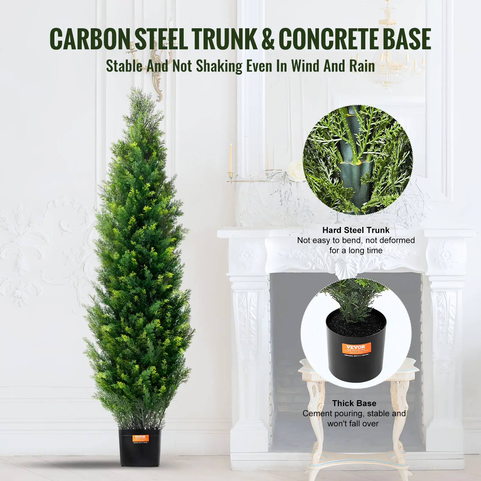 SucceBuy Artificial Cedar Topiary Tree Evergreen Fake Pine Cypress Trees Plant Artificial Greenery Set for Home Decor Outdoor