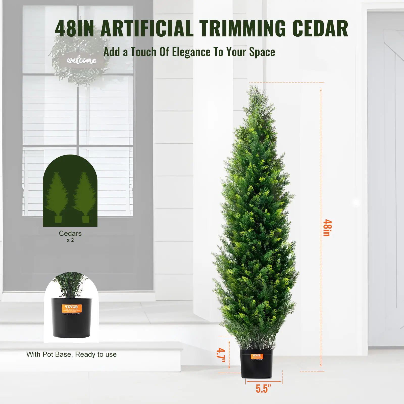 SucceBuy Artificial Cedar Topiary Tree Evergreen Fake Pine Cypress Trees Plant Artificial Greenery Set for Home Decor Outdoor