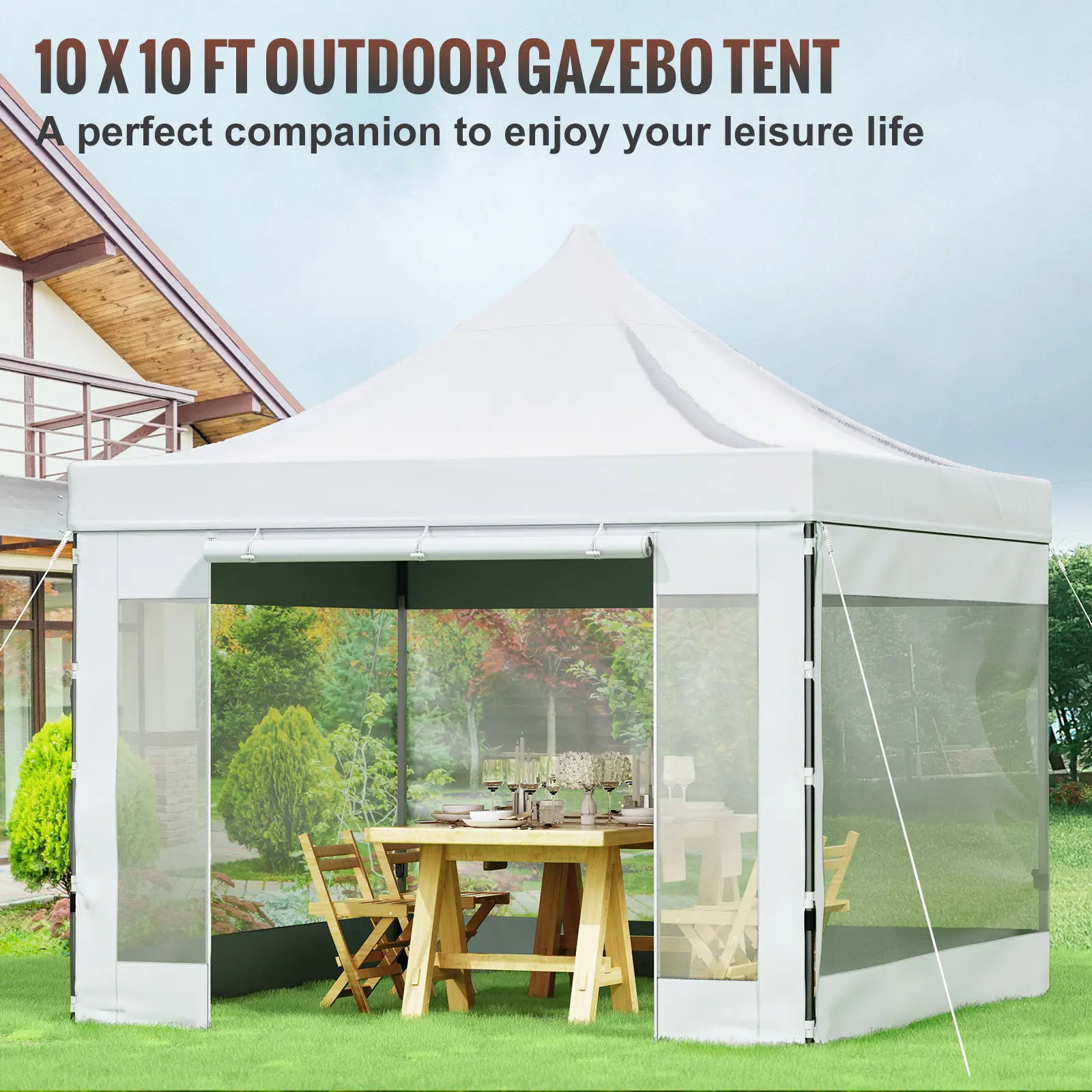 SucceBuy 10x10 Pop Up Canopy Tent Outdoor Ten with Removable Sidewalls and Wheeled Bag Instant Portable Shelter for Party Camp