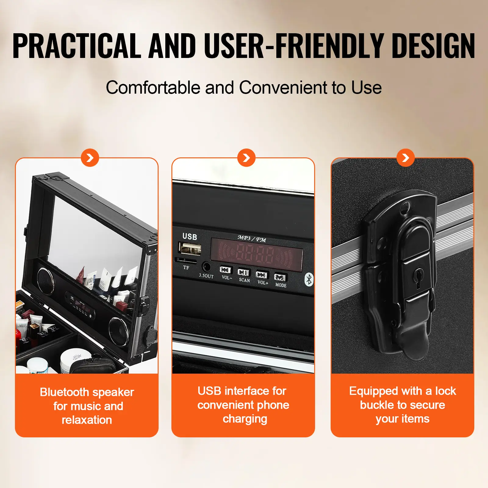 SucceBuy Professional Makeup Train Case Aluminum Cosmetic Case Workbench With Supporting Legs Rolling Makeup Case Extra Large