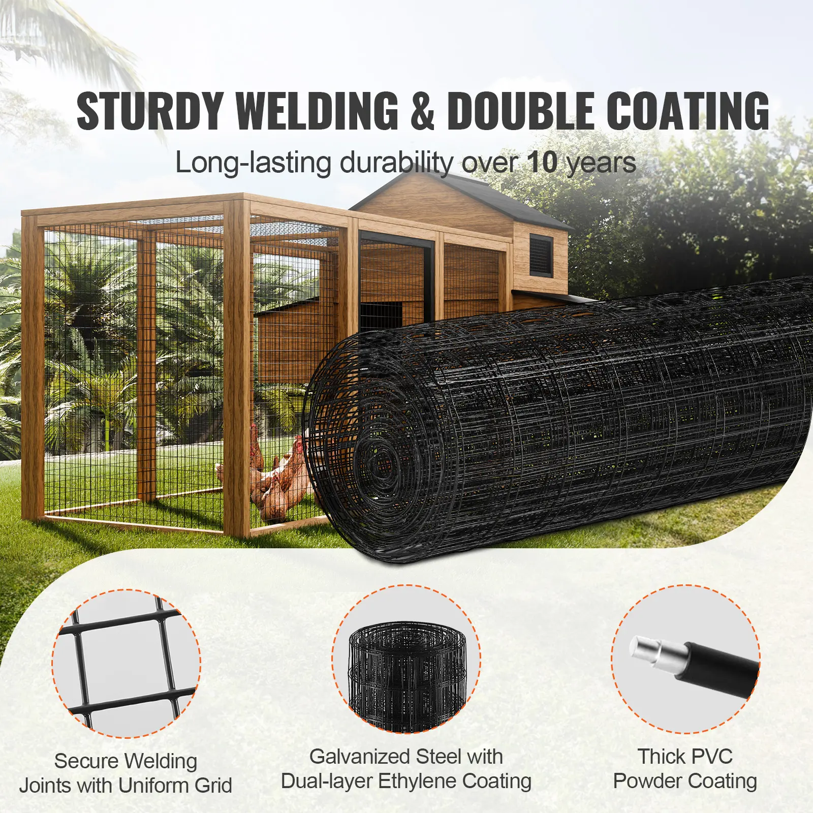 SucceBuy Hardware Cloth Galvanized Wire Mesh Roll Vinyl Coating Metal Wire Mesh for Chicken Coop Barrier Poultry Enclosures