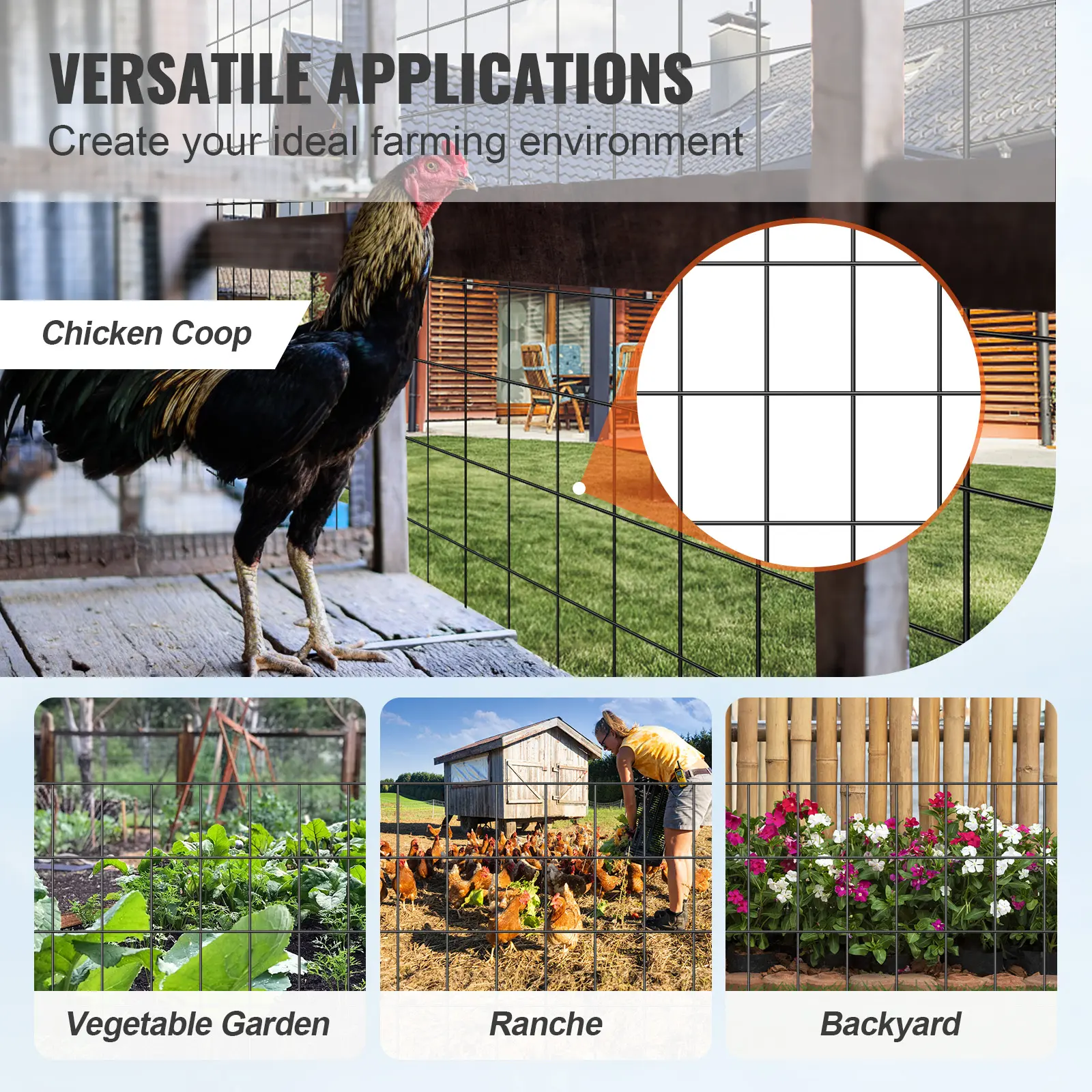 SucceBuy Hardware Cloth Galvanized Wire Mesh Roll Vinyl Coating Metal Wire Mesh for Chicken Coop Barrier Poultry Enclosures