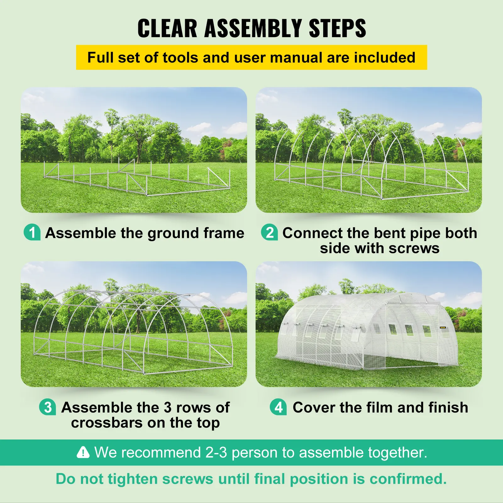 SucceBuy 20x10x7 ft Walk-in Tunnel Greenhouse Portable 3 Top Beams Diagonal Poles 2 Zippered Doors & 12 Roll-up Windows White