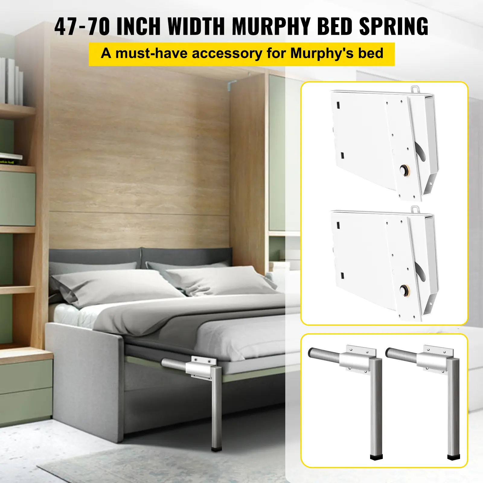 SucceBuy DIY Murphy Bed Hardware Kit Vertical Mounting Wall Bed Spring Mechanism Heavy Duty King Queen Bed Support Hardware DIY