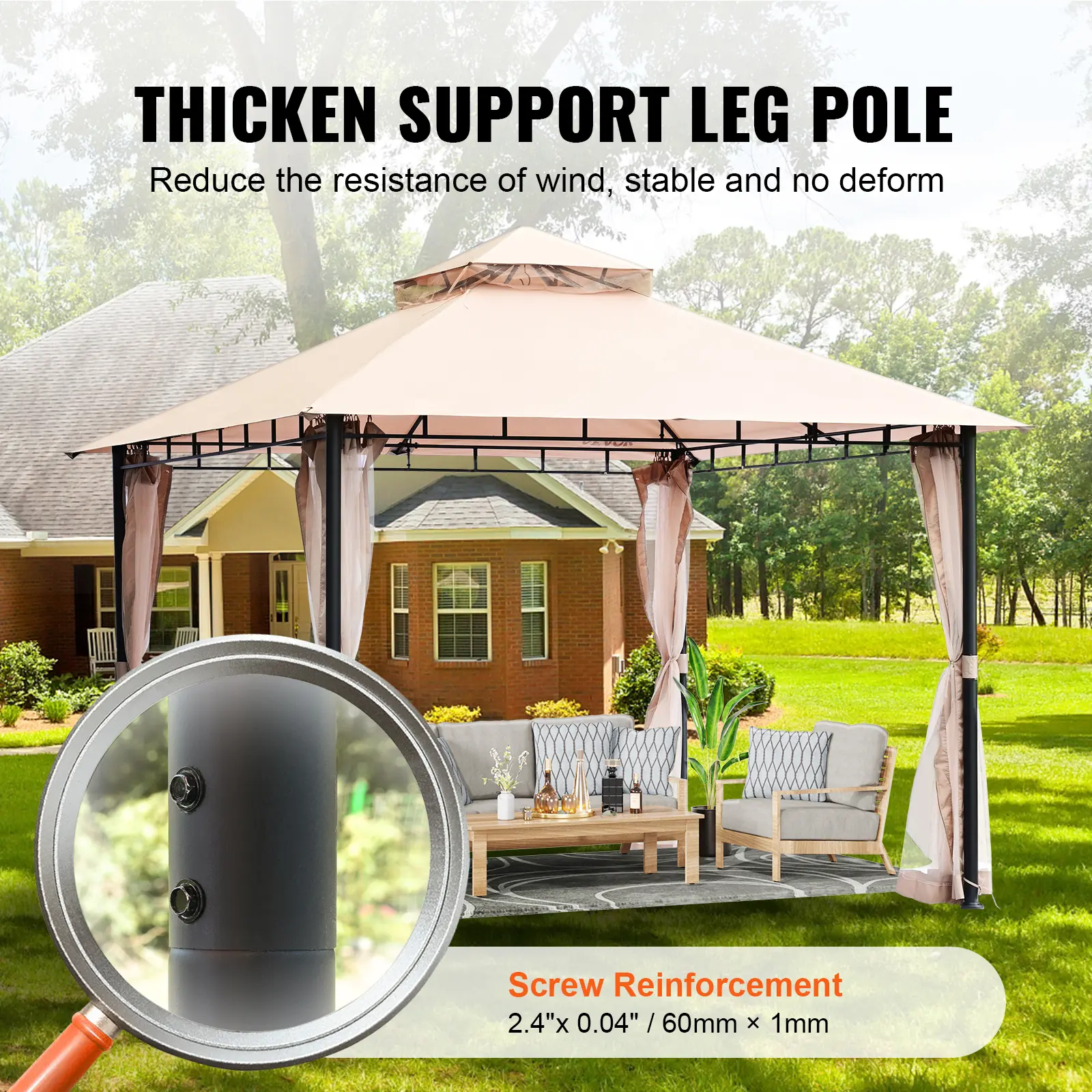 SucceBuy 11x11ft/10x10ft/10x13ft Portable Gazebo PU Coated 250D Garden Market Waterproof Collapsible Canopy Tent for Outdoor