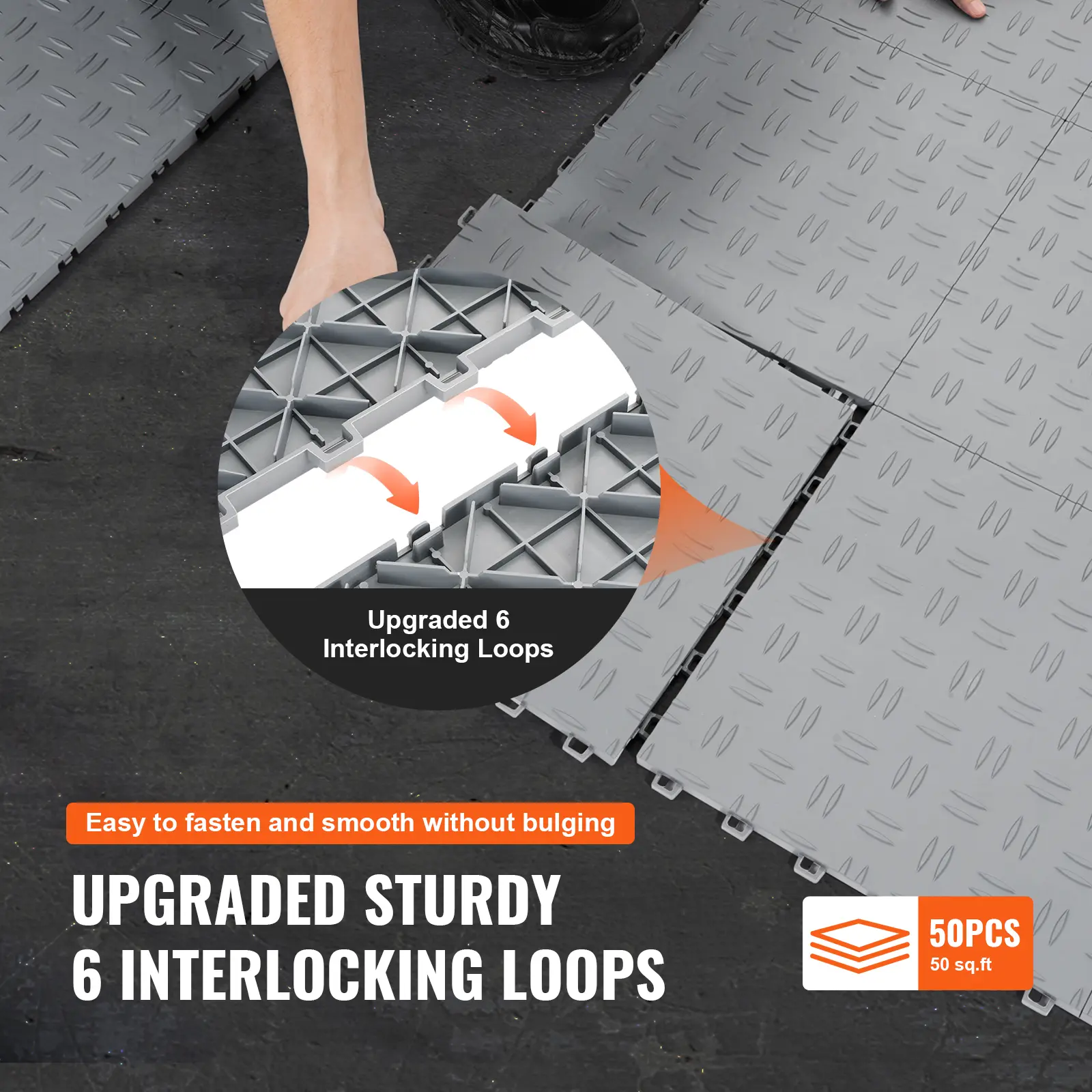 SucceBuy Garage Tiles Interlocking 12x12x0.53 in 50 Pack Garage Floor Covering Tiles Non-Slip Double-Sided Texture Flooring