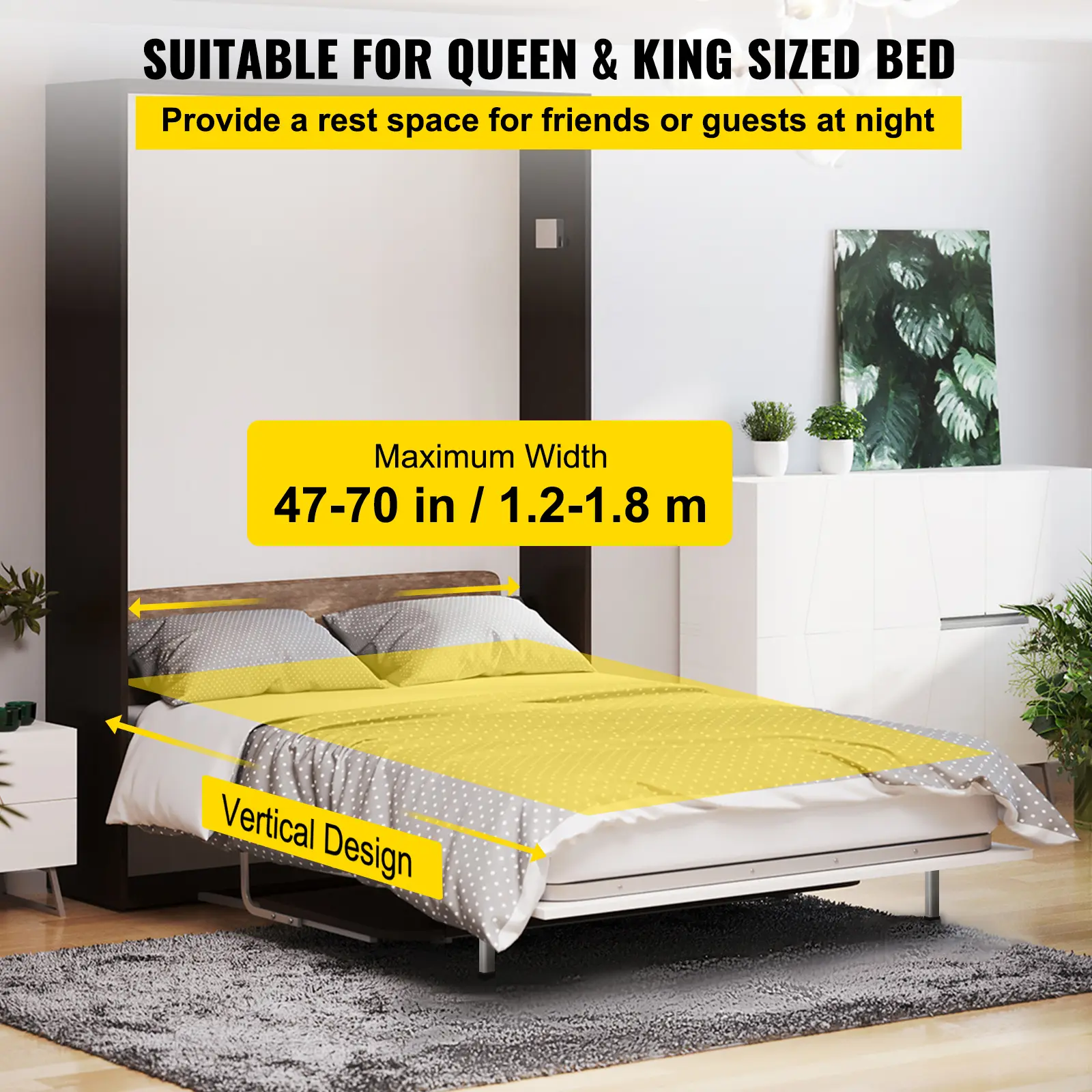 SucceBuy DIY Murphy Bed Hardware Kit Vertical Mounting Wall Bed Spring Mechanism Heavy Duty King Queen Bed Support Hardware DIY