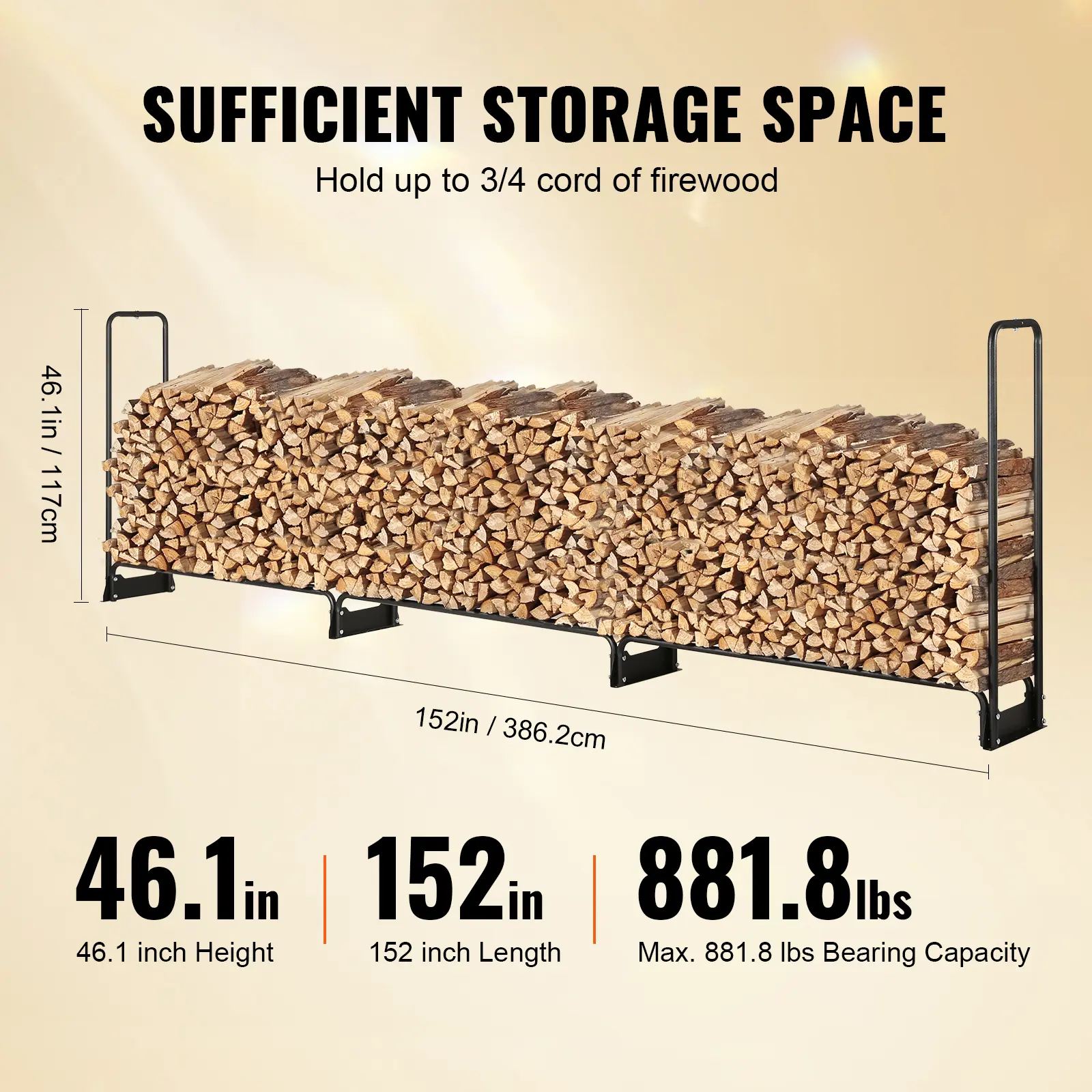 SucceBuy 12.7FT Outdoor Firewood Rack with Cover Heavy Duty Firewood Holder & 600D Oxford Waterproof Cover for Fireplace Patio