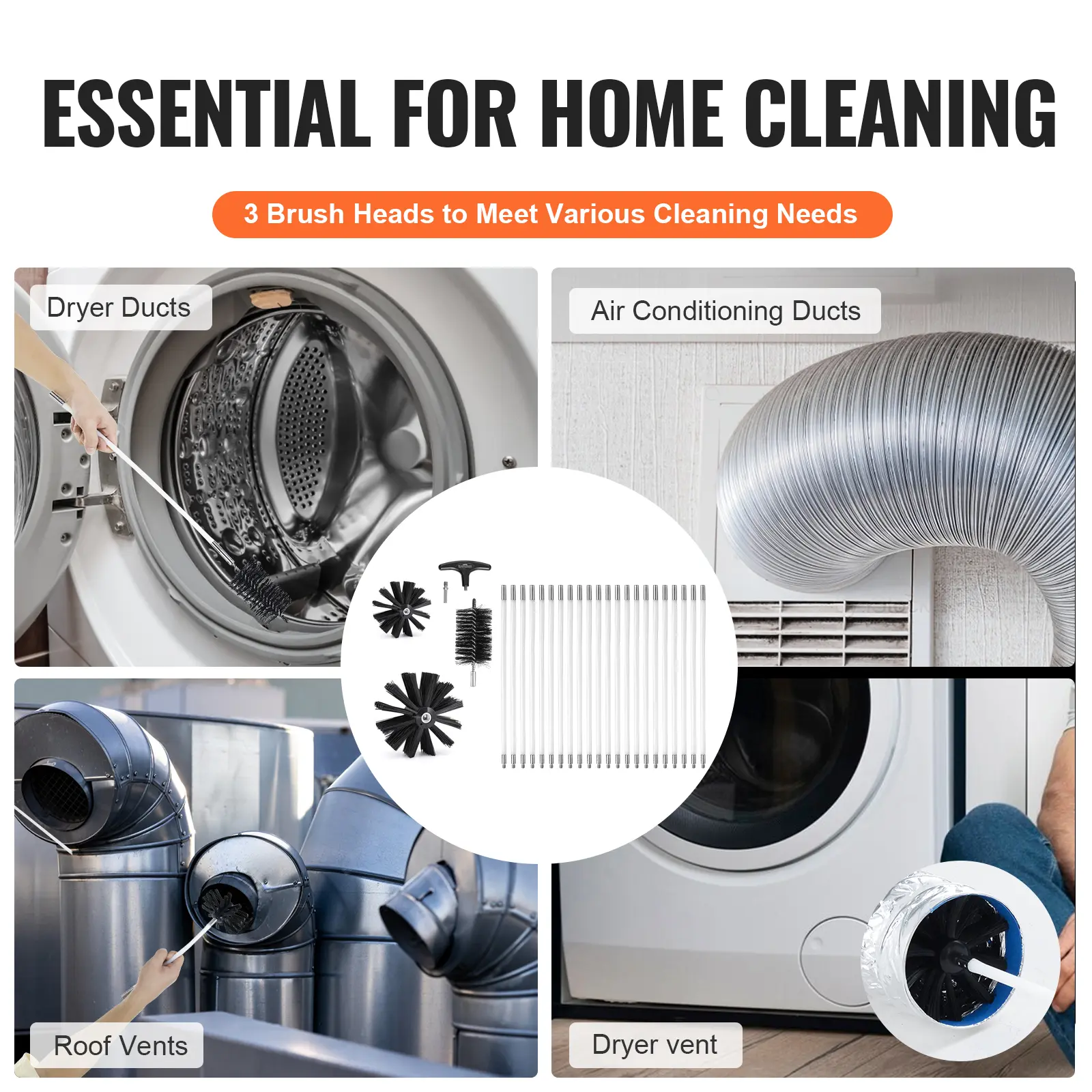 SucceBuy Dryer Vent Cleaner Kit Flexible Lint Trap Brush Reinforced Nylon Duct Cleaning Tools Dryer Vent Brush Dryer Cleaning