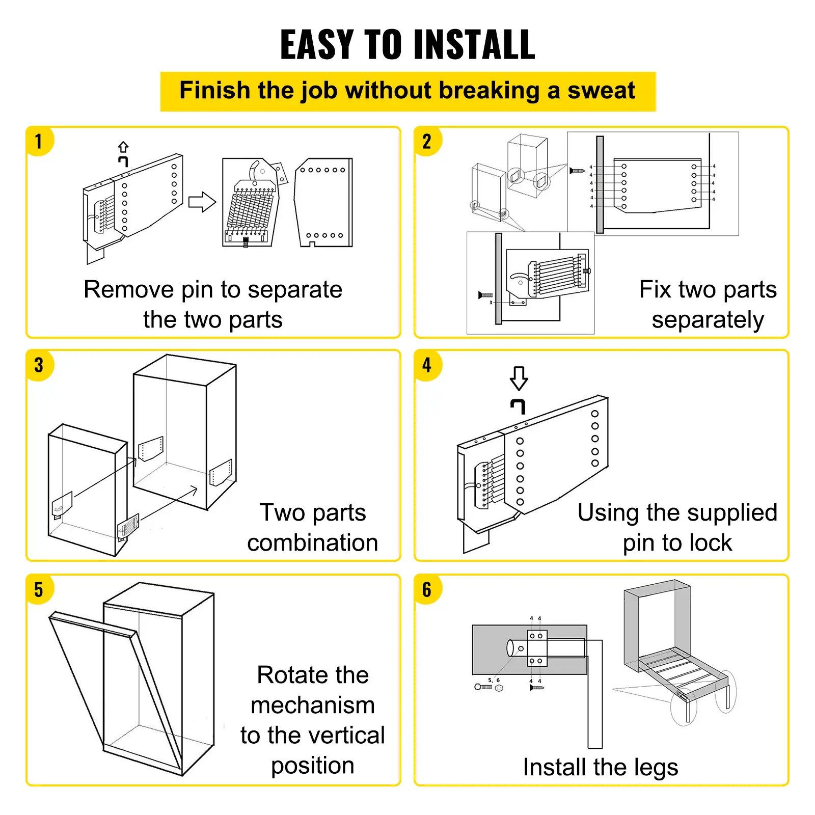 SucceBuy DIY Murphy Bed Hardware Kit Vertical Mounting Wall Bed Spring Mechanism Heavy Duty King Queen Bed Support Hardware DIY