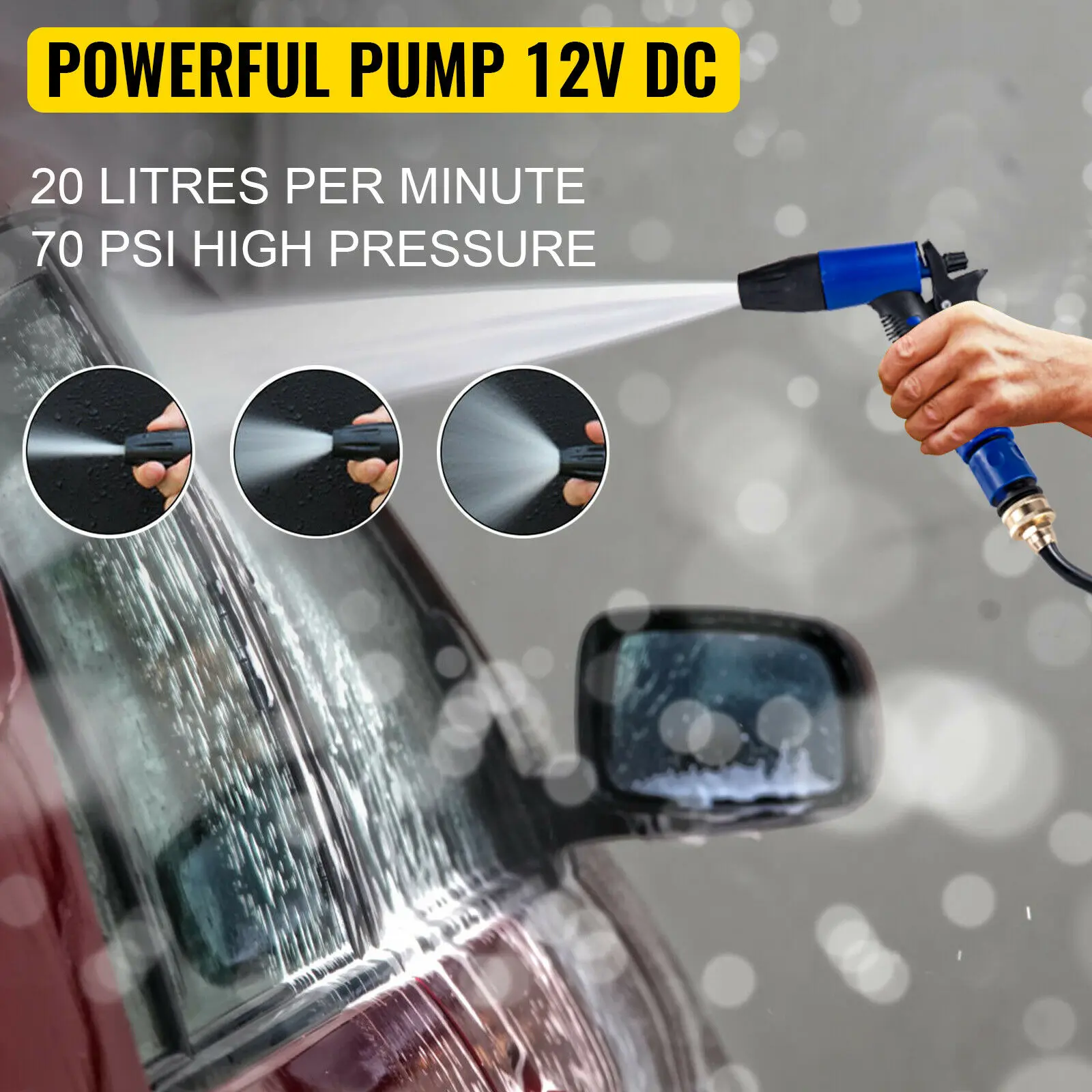 SucceBuy 5.5 GPM Washdown Pump Deck Wash Pump Kit 12V 70PSI Boat Marine Yacht RV Water Pump, 25Ft Hose Automatic Diaphragm Pump