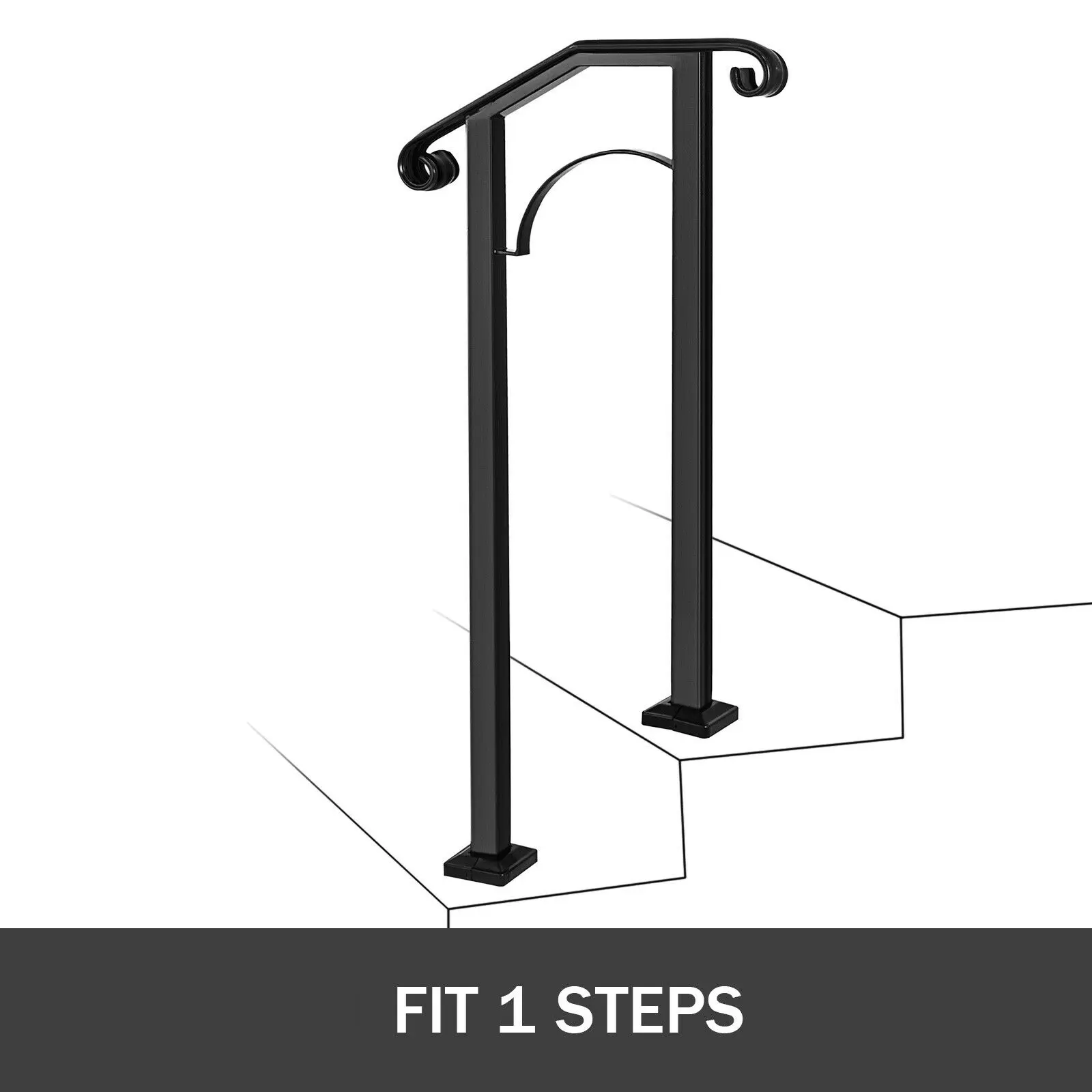 SucceBuy Handrail Arch Railing White Fits 1 Or 5 Steps Stair Rail Wrought Iron Hand Rails With Installation Kit For Outdoor