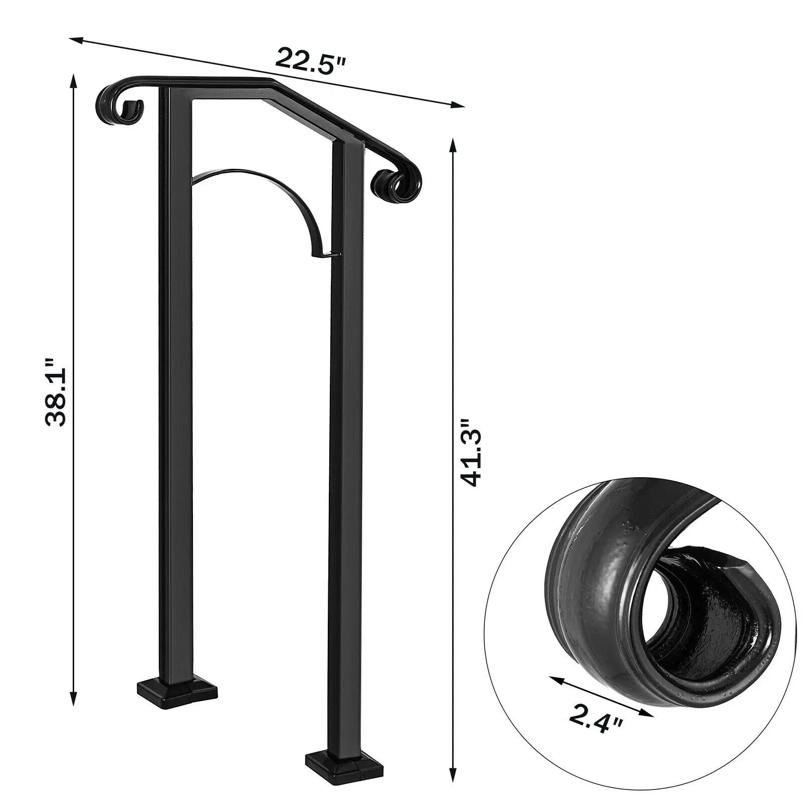SucceBuy Handrail Arch Railing White Fits 1 Or 5 Steps Stair Rail Wrought Iron Hand Rails With Installation Kit For Outdoor