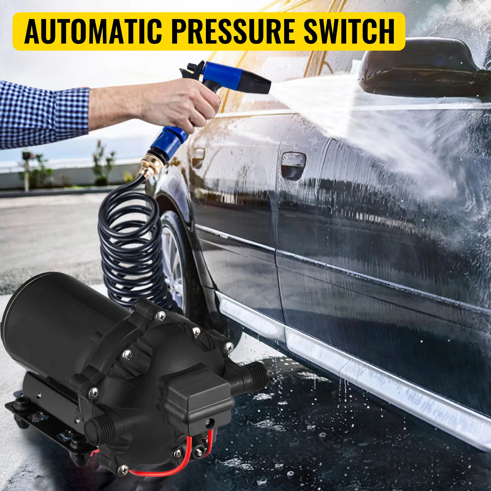SucceBuy 5.5 GPM Washdown Pump Deck Wash Pump Kit 12V 70PSI Boat Marine Yacht RV Water Pump, 25Ft Hose Automatic Diaphragm Pump