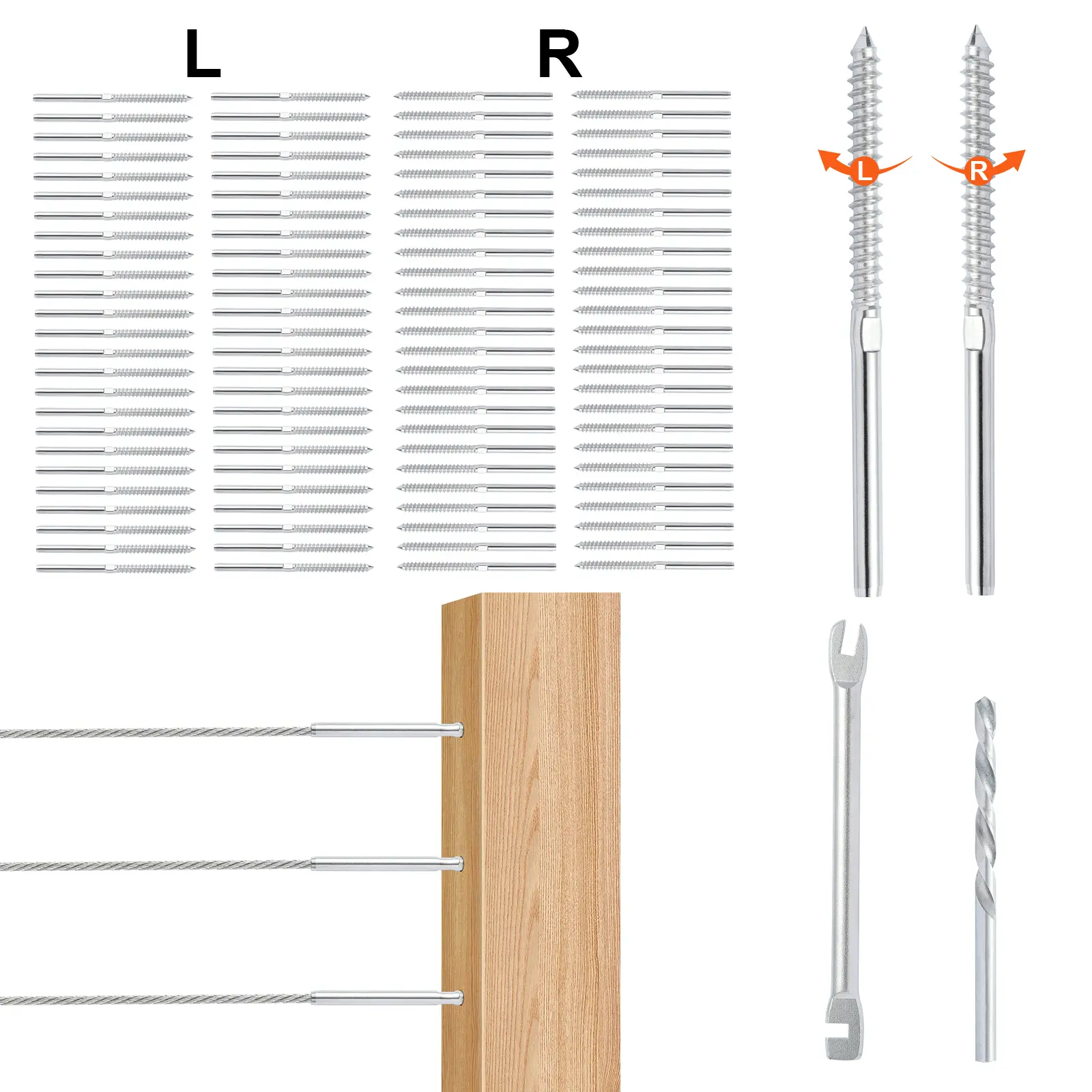 SucceBuy 102 Pack Cable Railing Swage Threaded Stud Tension End Fitting Terminal for 1/8inch Deck Cable Railing Wood Metal