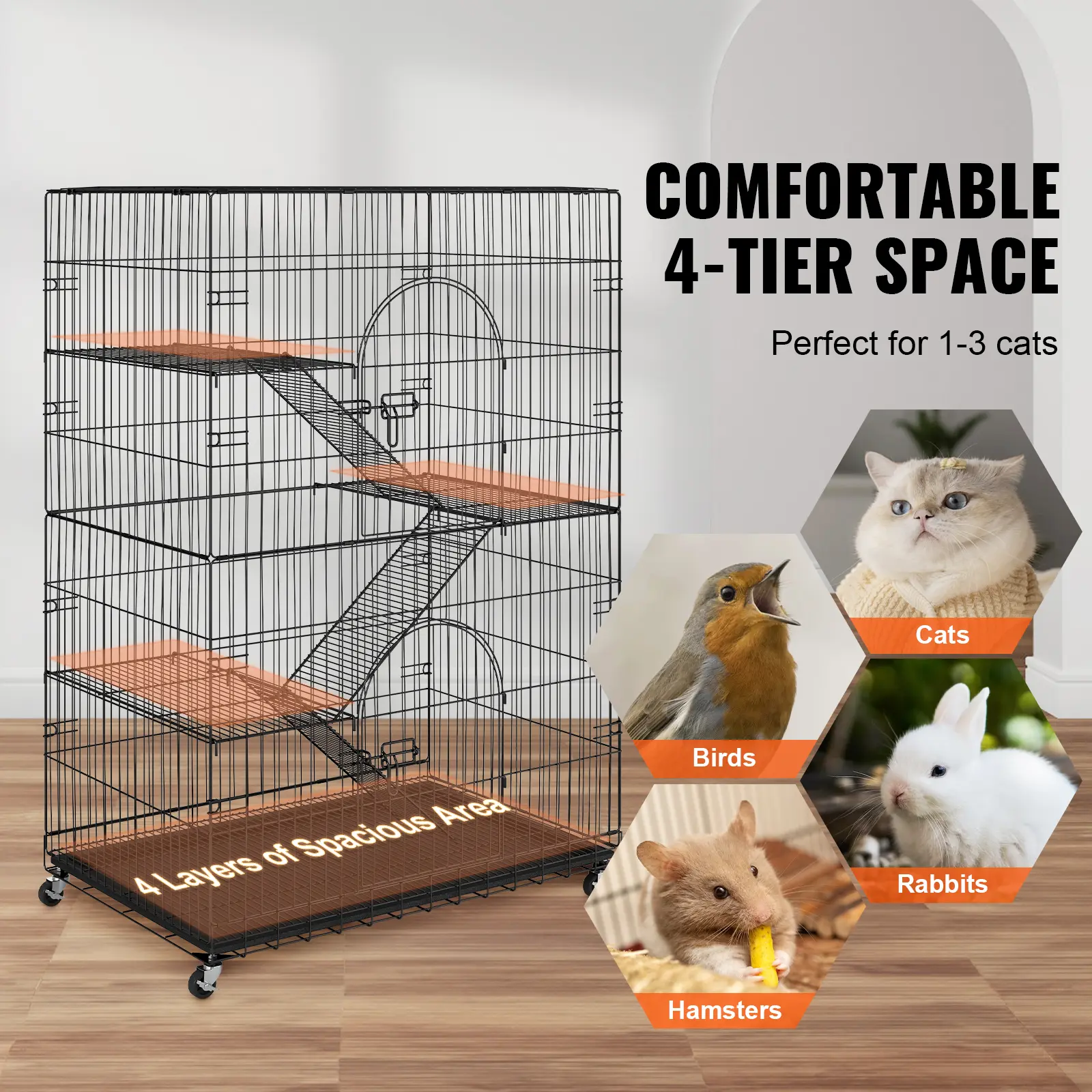 SucceBuy 4 Tier Large Cat Playpen 30lbs/Layer Cat Fence Cage Exercise Place Crate Metal Wire Kennel Indoor Rabbit House for Pet