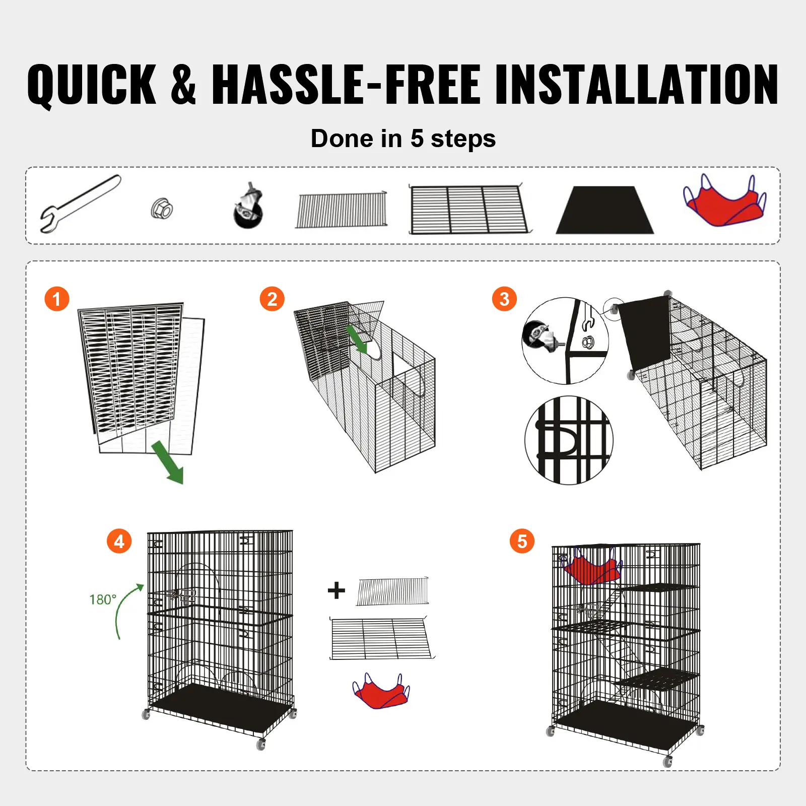 SucceBuy 4 Tier Large Cat Playpen 30lbs/Layer Cat Fence Cage Exercise Place Crate Metal Wire Kennel Indoor Rabbit House for Pet