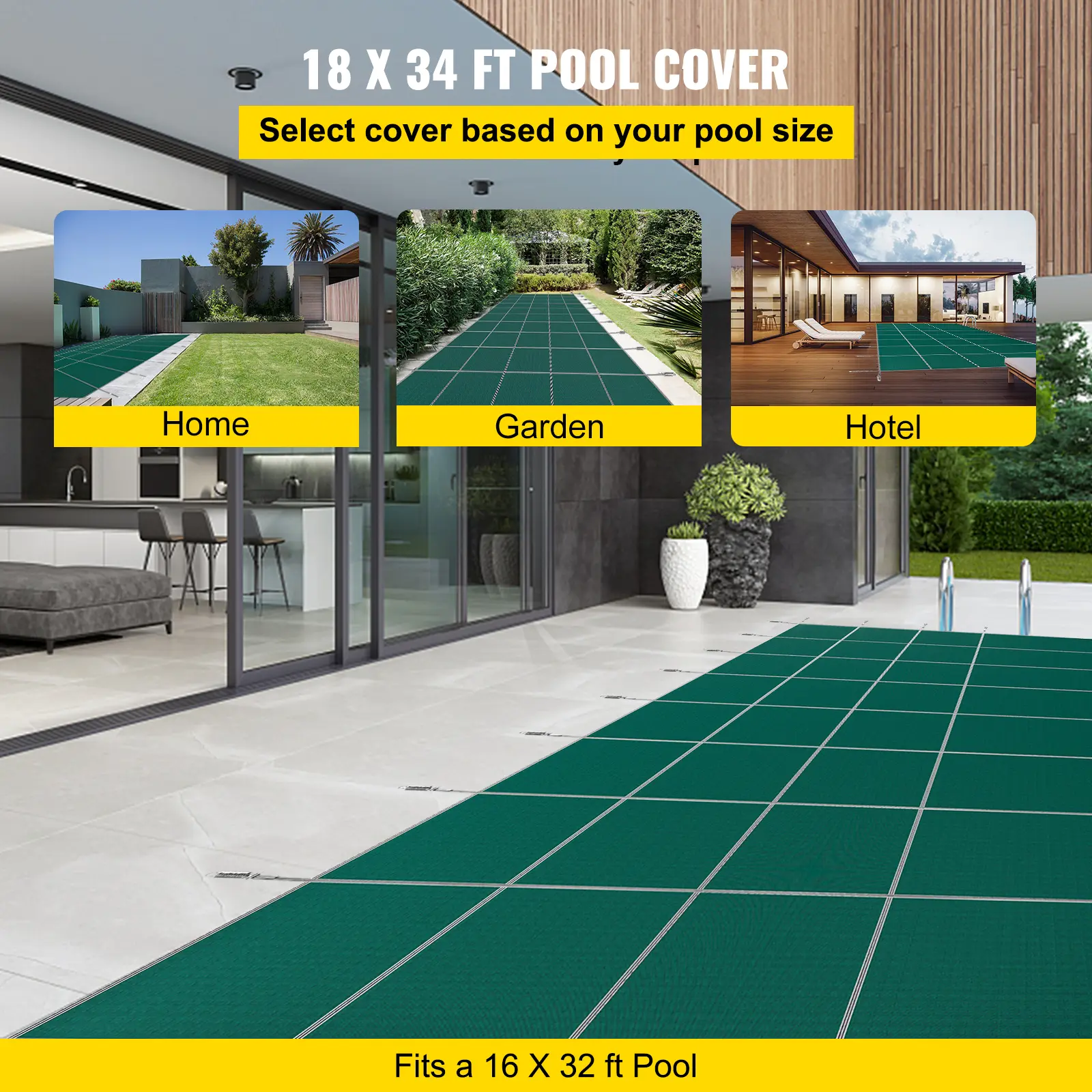 SucceBuy Pool Safety Cover Fits 16x32ft Rectangle Inground Pools Safety Pool Cover with Drainage Holes Mesh Solid Pool Cover