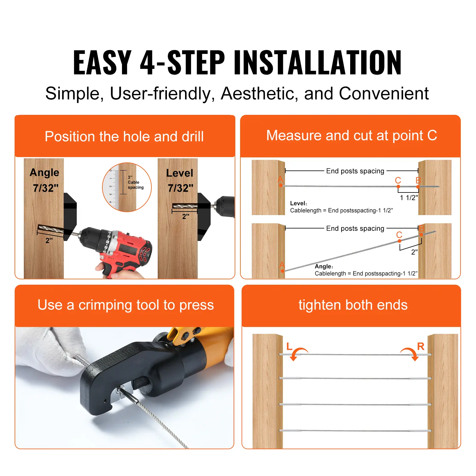 SucceBuy 102 Pack Cable Railing Swage Threaded Stud Tension End Fitting Terminal for 1/8inch Deck Cable Railing Wood Metal