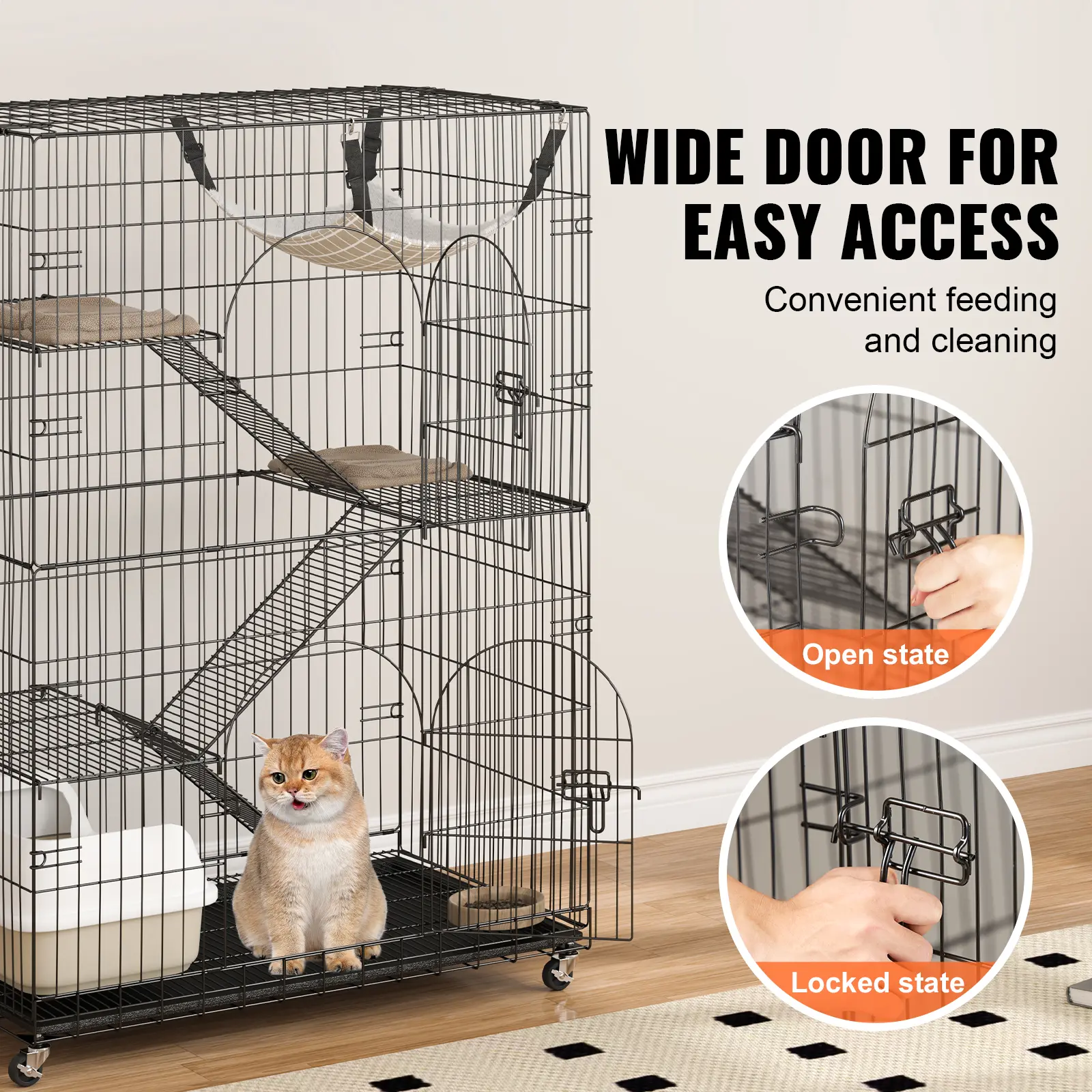 SucceBuy 4 Tier Large Cat Playpen 30lbs/Layer Cat Fence Cage Exercise Place Crate Metal Wire Kennel Indoor Rabbit House for Pet