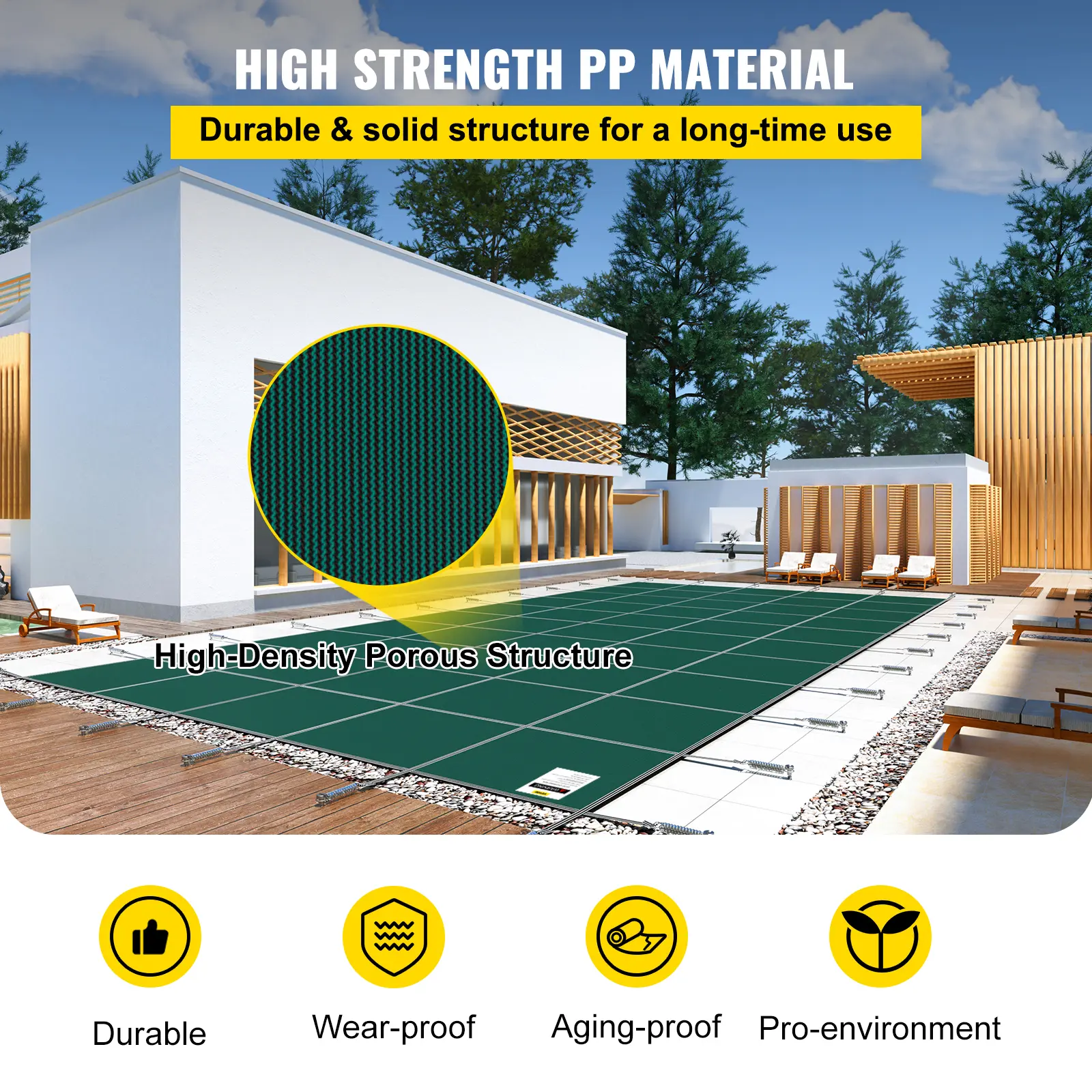 SucceBuy Pool Safety Cover Fits 16x32ft Rectangle Inground Pools Safety Pool Cover with Drainage Holes Mesh Solid Pool Cover