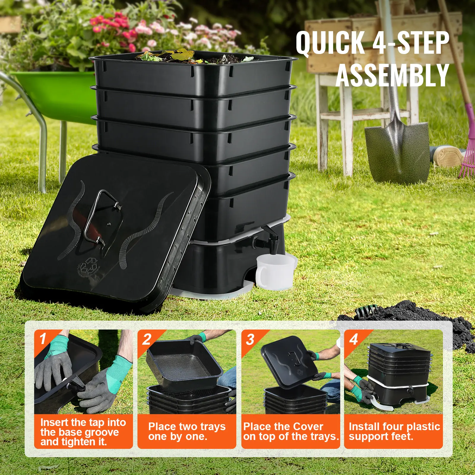 SucceBuy 5-Tray Worm Composter Compost Bin Outdoor And Indoor Sustainable Design Worm Farm Kit For Recycling Food Waste 5 PCS