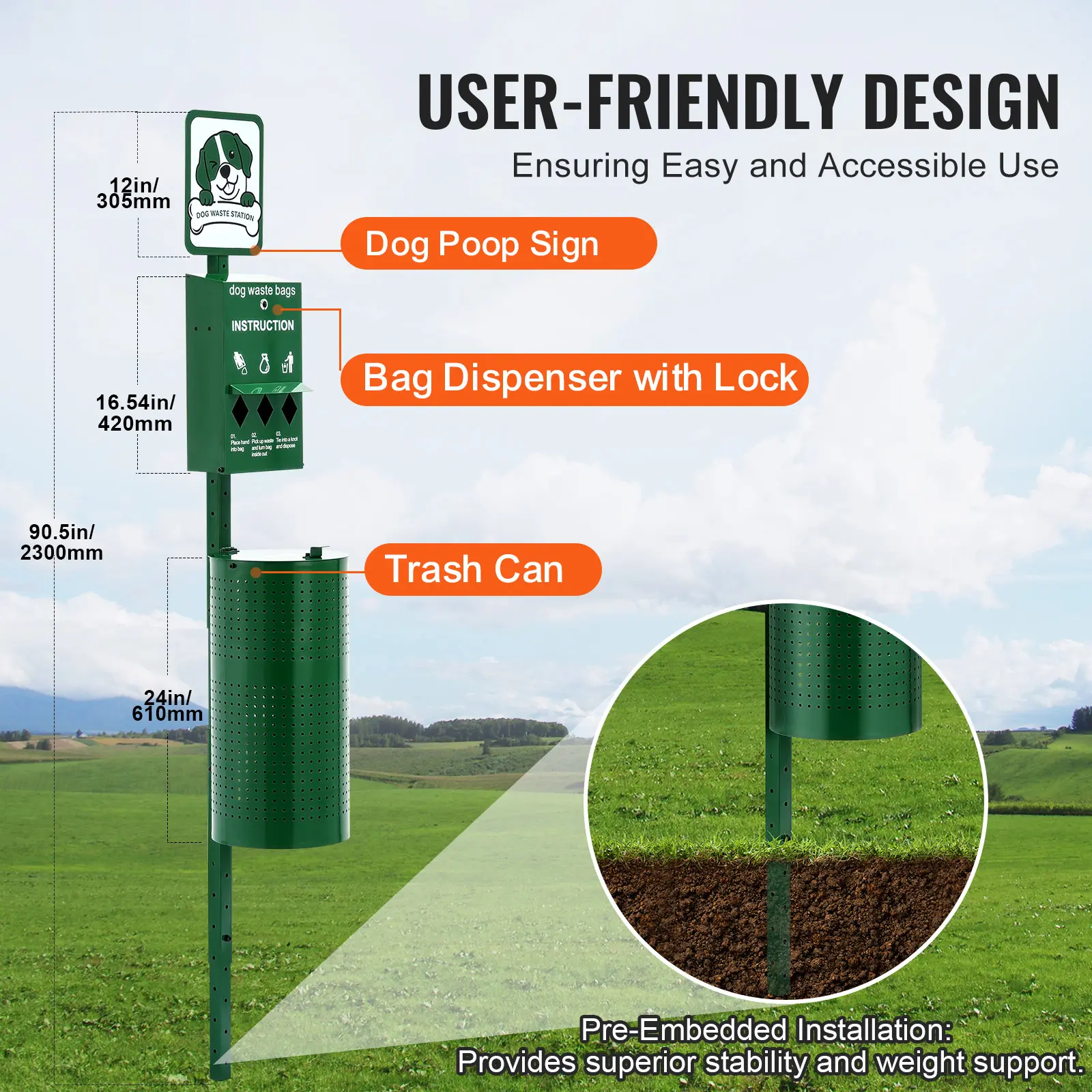 SucceBuy Dog Waste Station with Hand Wash Bottle Commercial Dog Poop Station Bag Dispenser Dog Waste Disposal System for Outdoor