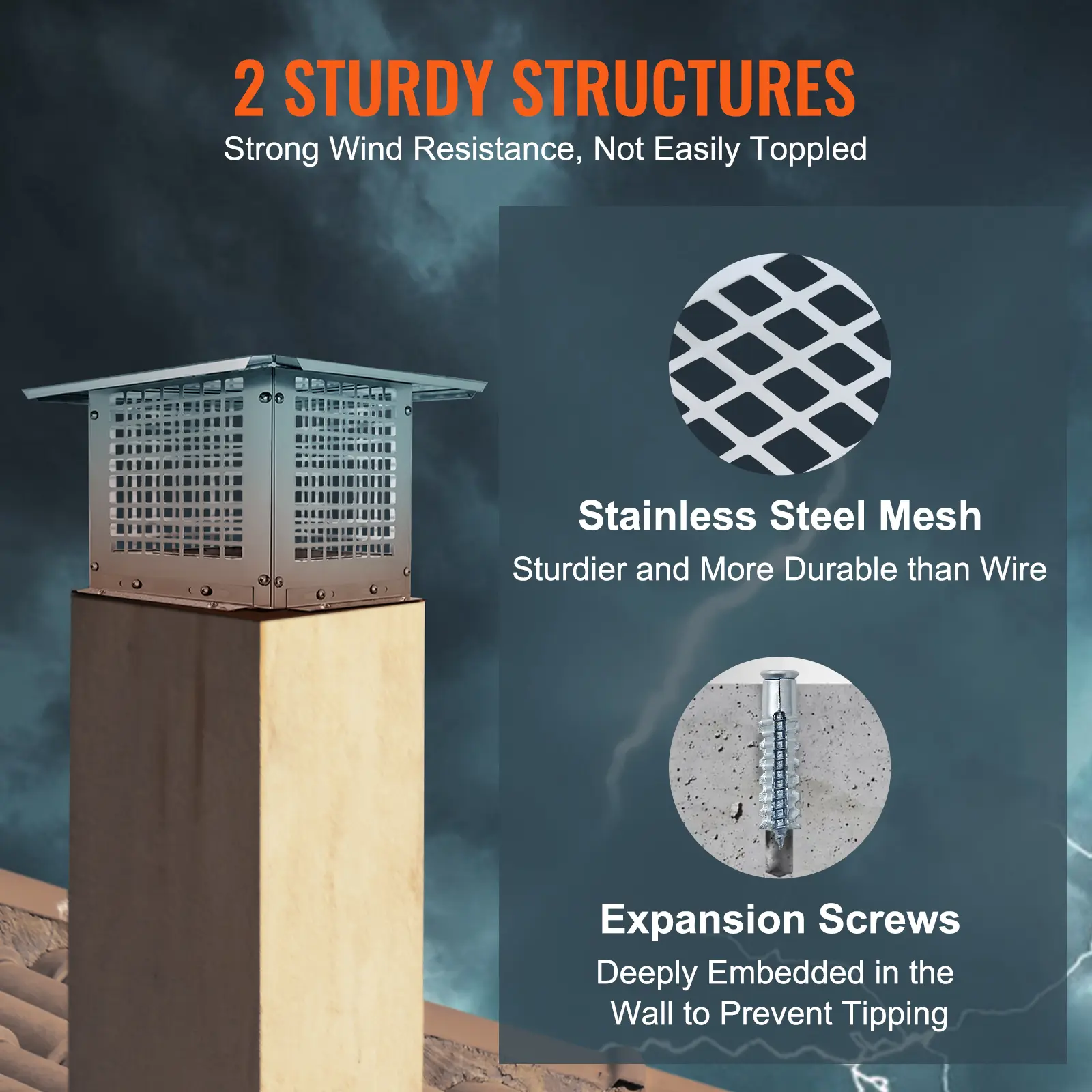 SucceBuy Chimney Cap 4 Sizes 304 Stainless Steel Fireplace Chimney Cover Not Easily Toppled Fits Mesh Flue Outside Covers Silver
