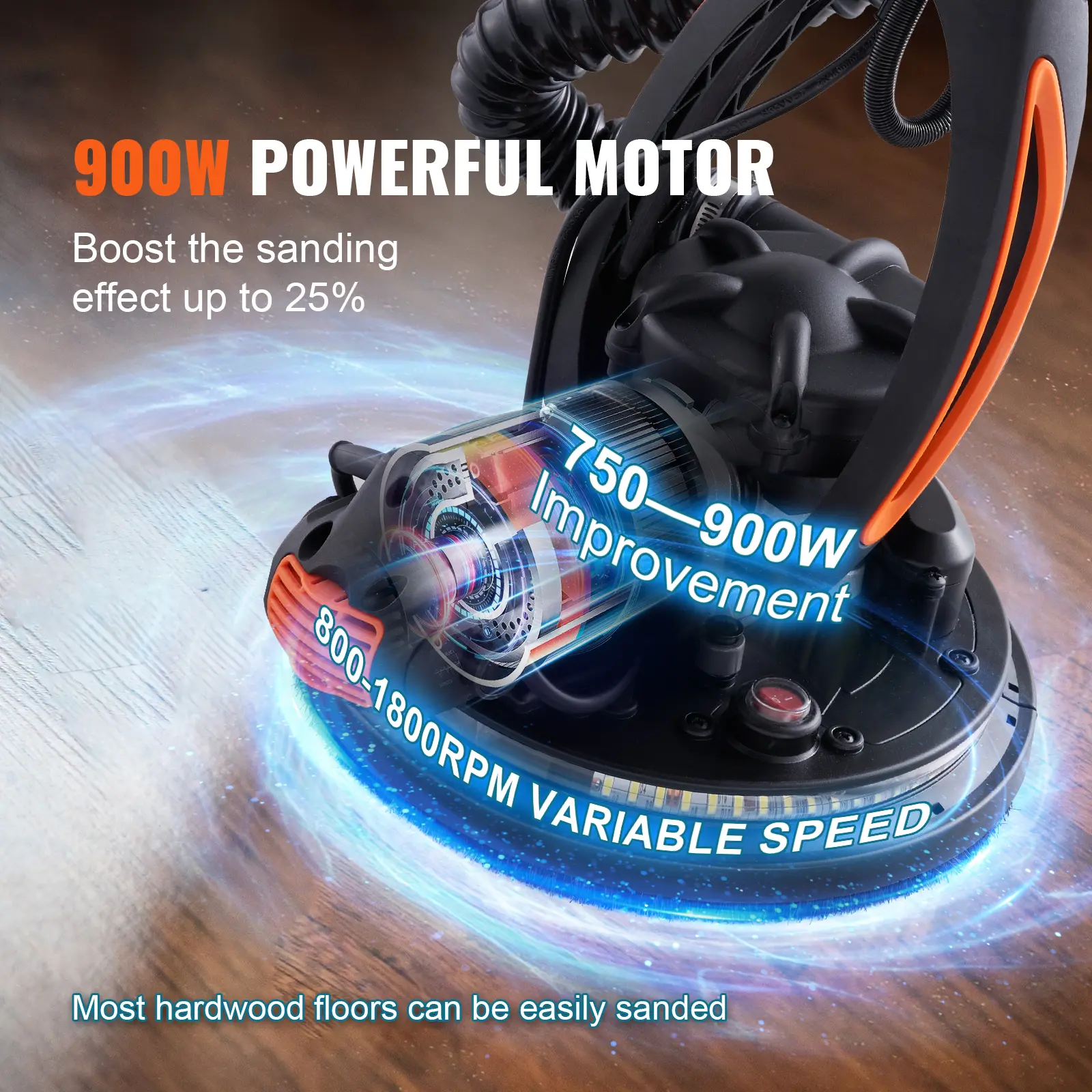 SucceBuy Drywall Sander 900W Brush Motor 800-1800RPM Variable Speed with Self-Suction Electric Household Wall Grinder Sander