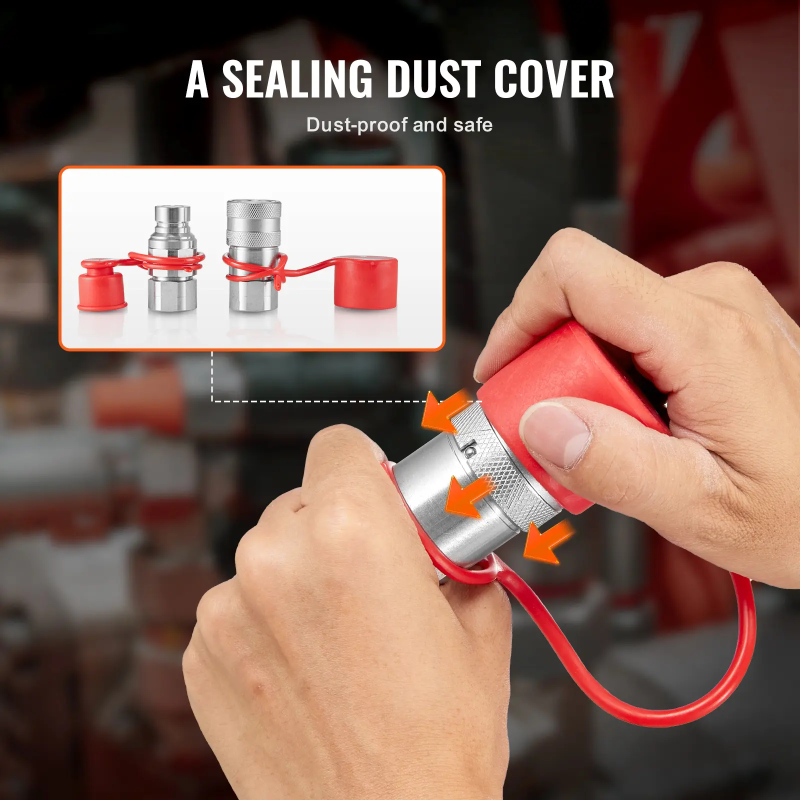 SucceBuy 1/2" Flat Face Hydraulic Couplers 1/2" NPT Skid Steer Hydraulic Quick Connect Couplers with 2 Dust Caps, Seal Dust Caps