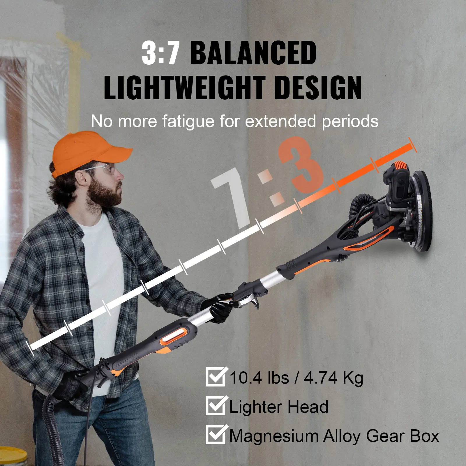 SucceBuy Drywall Sander 900W Brush Motor 800-1800RPM Variable Speed with Self-Suction Electric Household Wall Grinder Sander