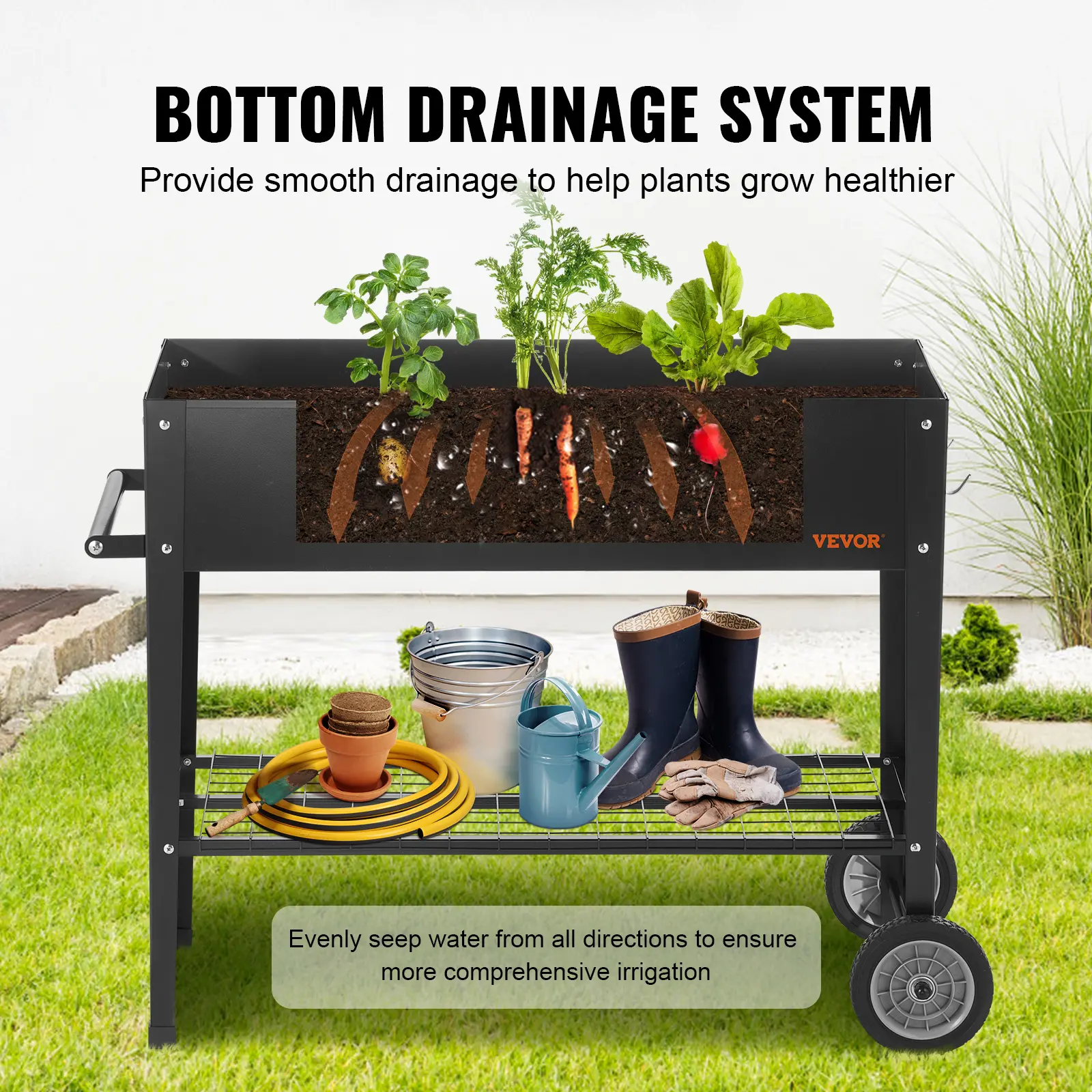 VEVOR Raised Garden Bed, 42.5 x 19.5 x 31.5 inch Galvanized Metal Planter Box, Elevated Outdoor Planting Boxes with Legs, Black
