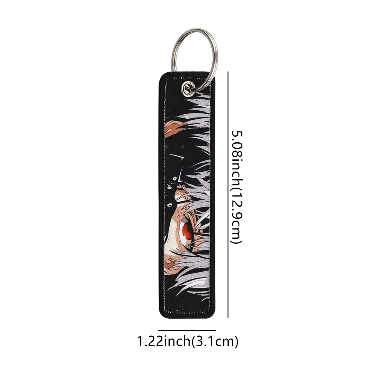 Anime Kaneki Ken Key Chain for Men Women Embroidery Key Fobs Holder Manga Key Tag Key Ring Fashion Accessories Gifts