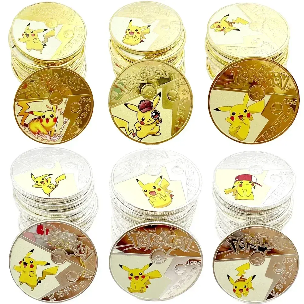Pokemon Gold Coins Pikachu Anime Commemorative Coin Charizard Golden Round Metal Coin Toys