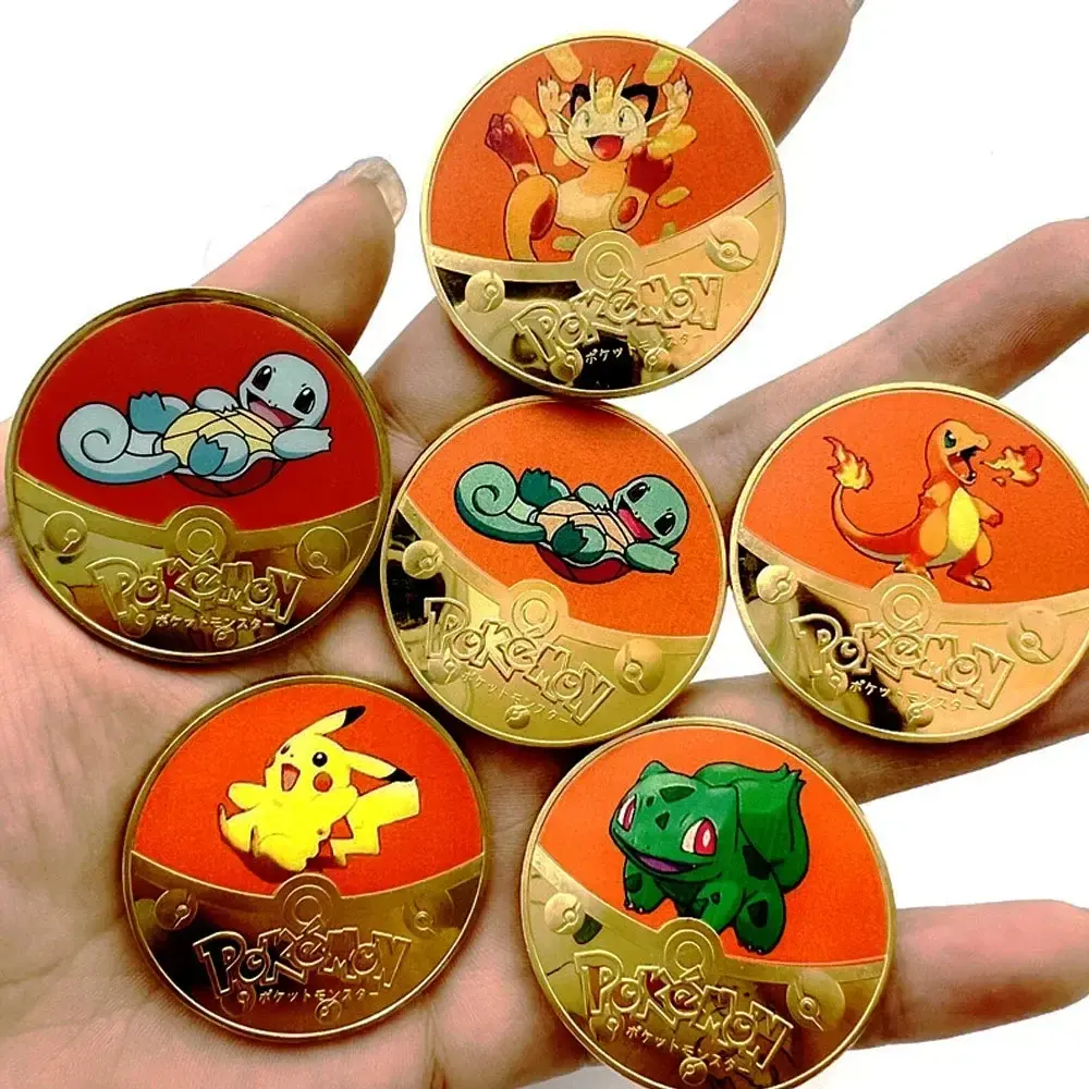 Pokemon Gold Coins Pikachu Anime Commemorative Coin Charizard Golden Round Metal Coin Toys