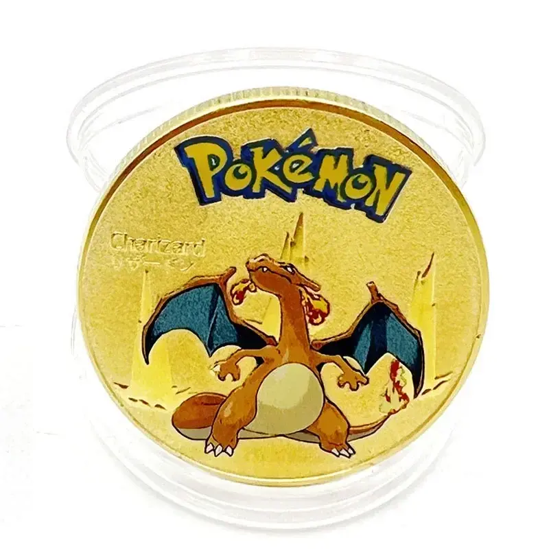 Pokemon Gold Coins Pikachu Anime Commemorative Coin Charizard Golden Round Metal Coin Toys