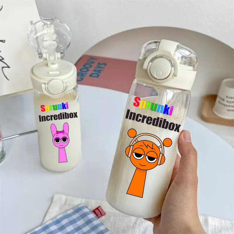 Sprunki Incredibox Cartoon 400ML/600ML Game Drinking Water Cup Childrens Transparent with Straw Bottle Large capacity Gifts