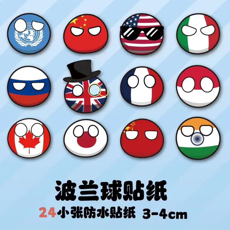 3/1.5cm Poland ball stickers A set of 24 pieces/8 sheets 192 pieces Country Ball Kids Toy Gift