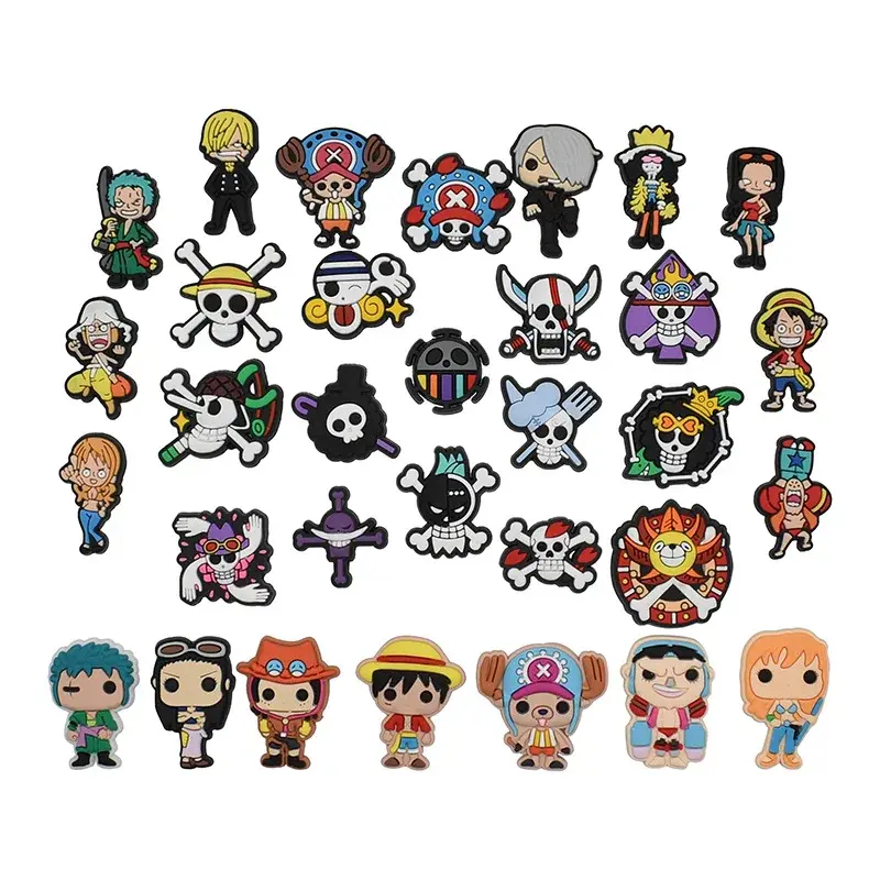 One piece Cartoon PVC Shoe Charms Sandal Accessories Anime Fantasy Adventure Shoe Buckle Decoration for Croc kids gifts