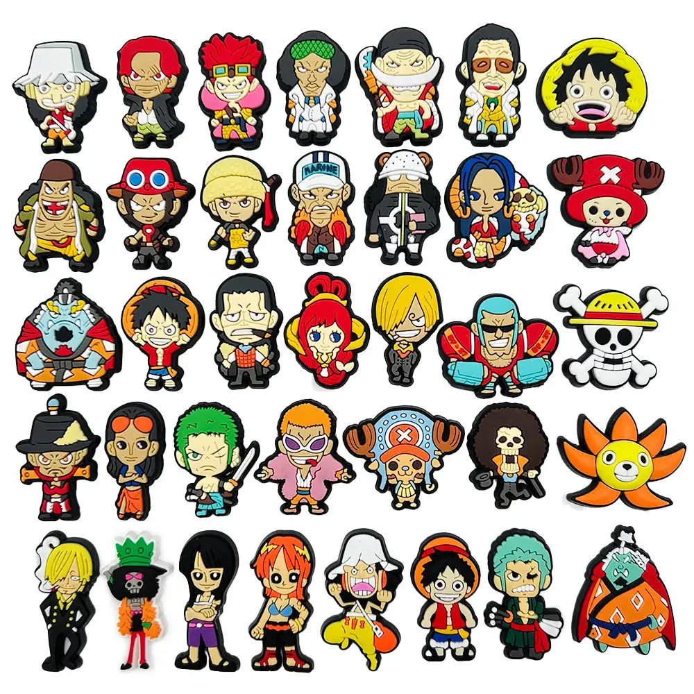 One piece Cartoon PVC Shoe Charms Sandal Accessories Anime Fantasy Adventure Shoe Buckle Decoration for Croc kids gifts