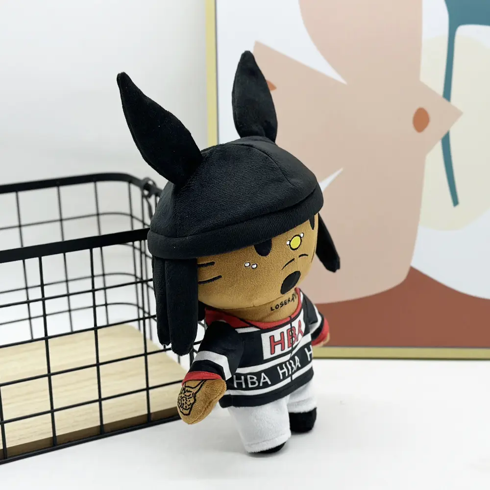 Hello Kitty Playboi Carti With Black Rabbit Hat Plush Doll Figure Stuffed Toys Cute Boys Girls Christmas Gift