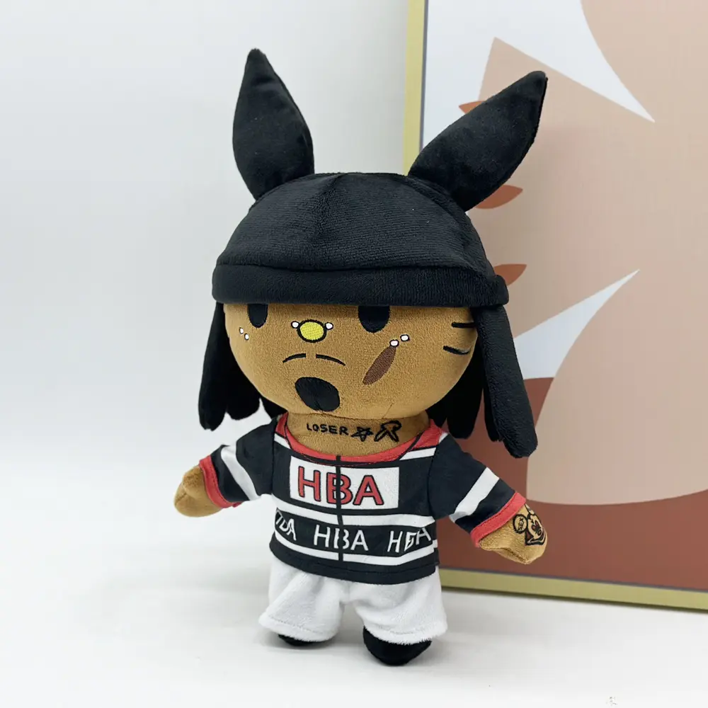 Hello Kitty Playboi Carti With Black Rabbit Hat Plush Doll Figure Stuffed Toys Cute Boys Girls Christmas Gift