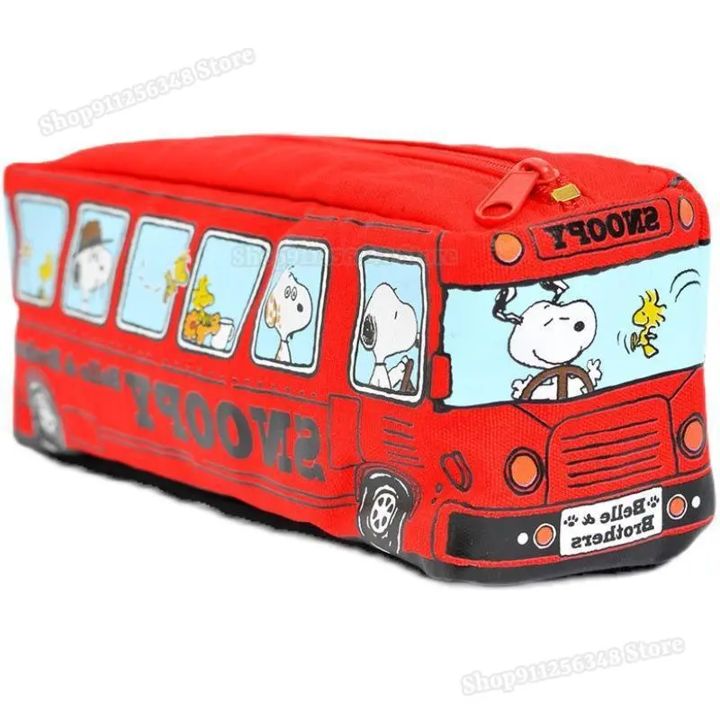 Cartoon Snoopy Canvas Pencilcase for Students Stationary School Office Supplies Large Capacity Puppy Bus Square Cute Pencil Bags